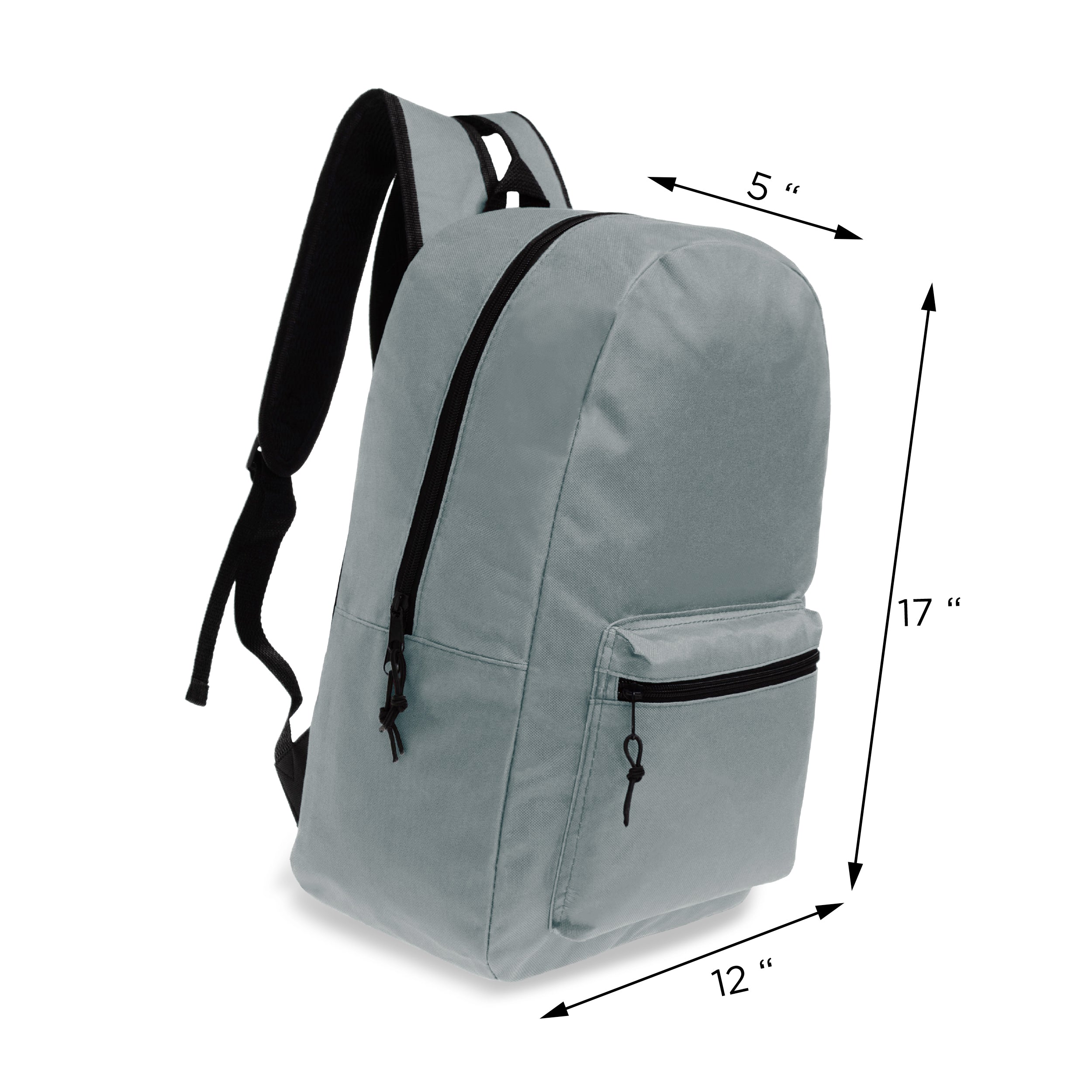 17" Kids Basic Wholesale Backpack in Gray - Bulk Case of 24 Bookbags