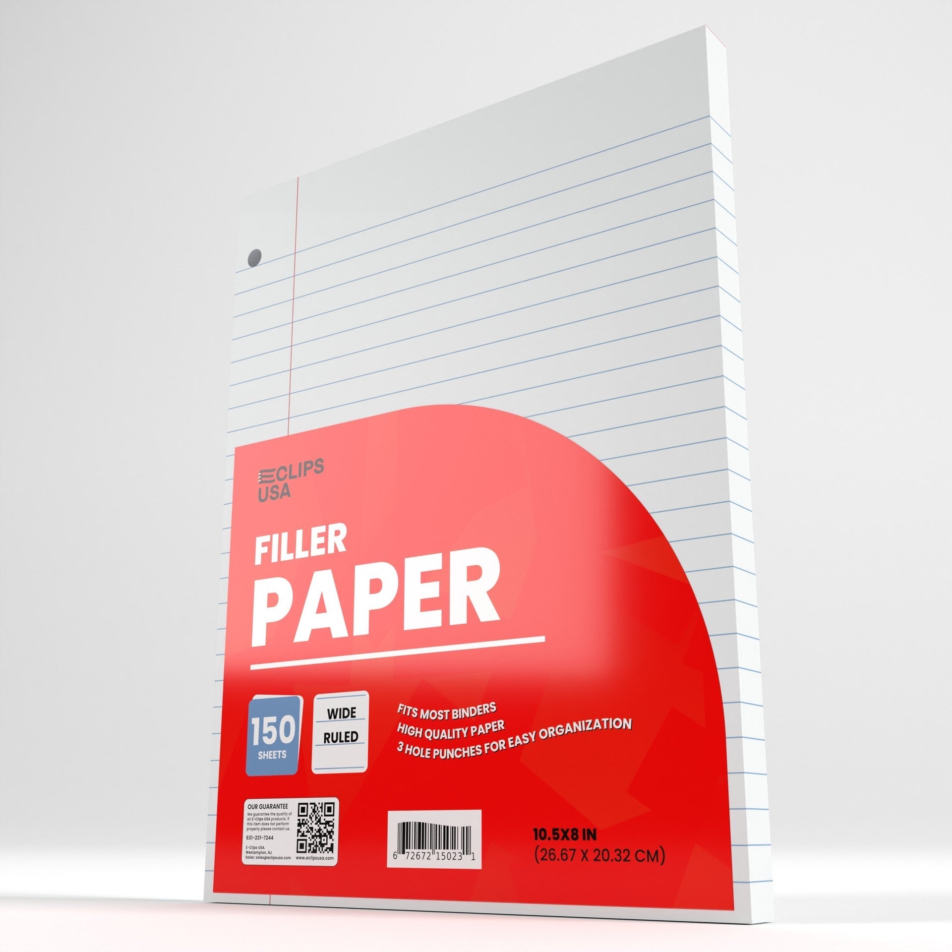 Wide-Ruled Filler Paper - White Loose-leaf, Fits Standard 3-Ring Binder, 150 Sheets