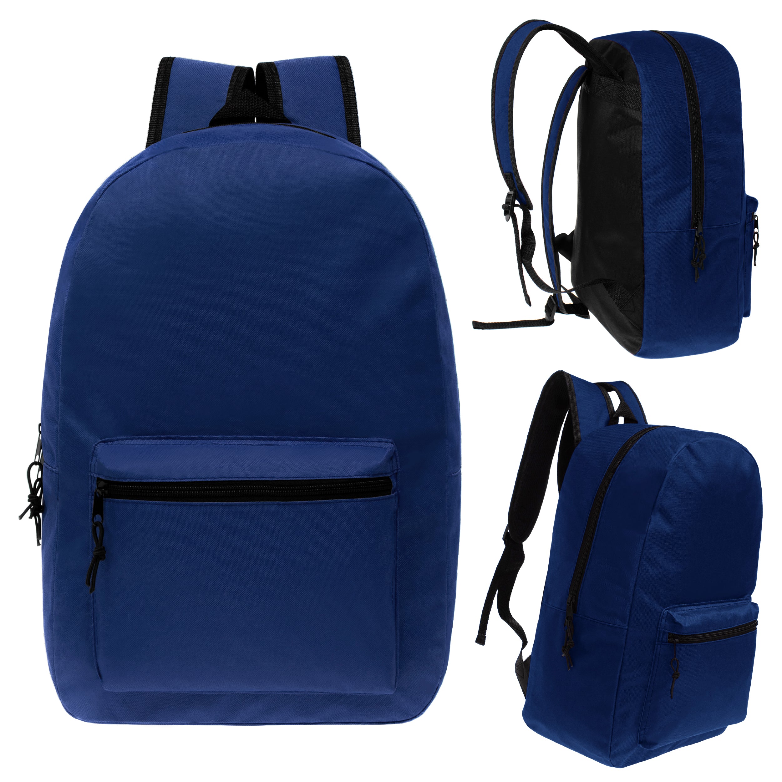 Navy Blue Wholesale 17 Inch Backpack in Bulk - School Boys & Girls