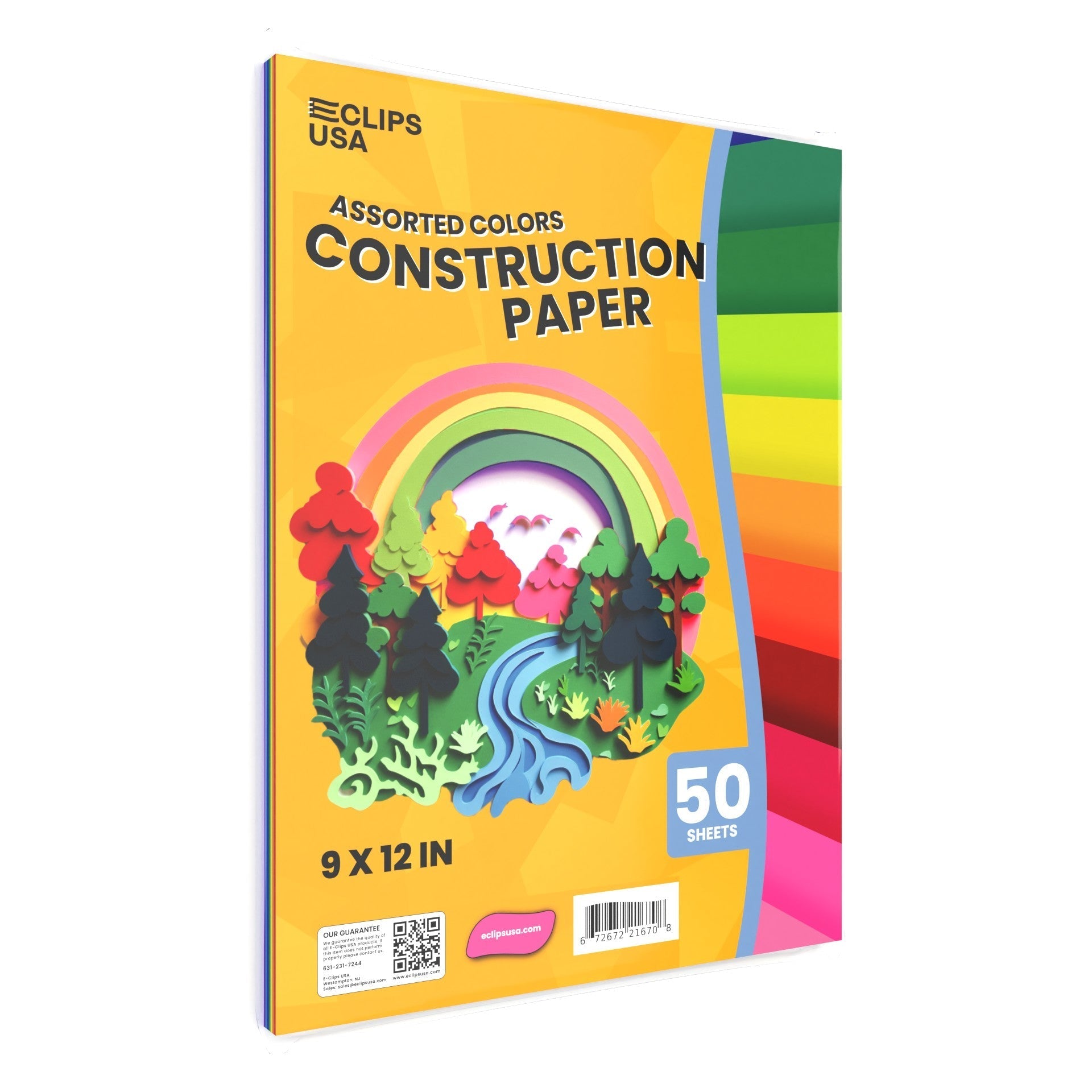 Construction Paper - 9 X 12 Inches, Assorted Colors, 50 Sheets
