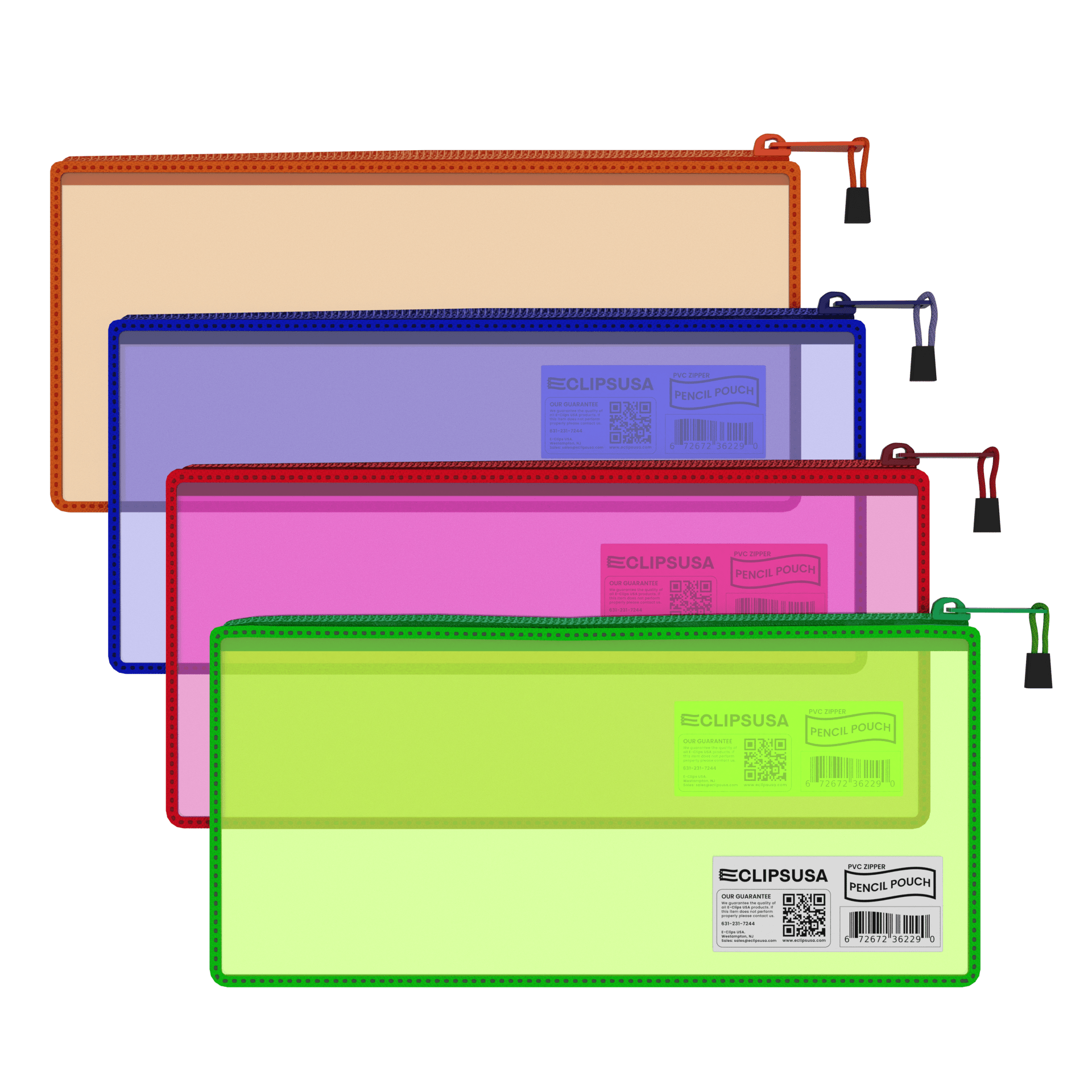 Clear PVC Pencil Pouch - 9.5 X 4.75 Inches, Assorted Neon Colors