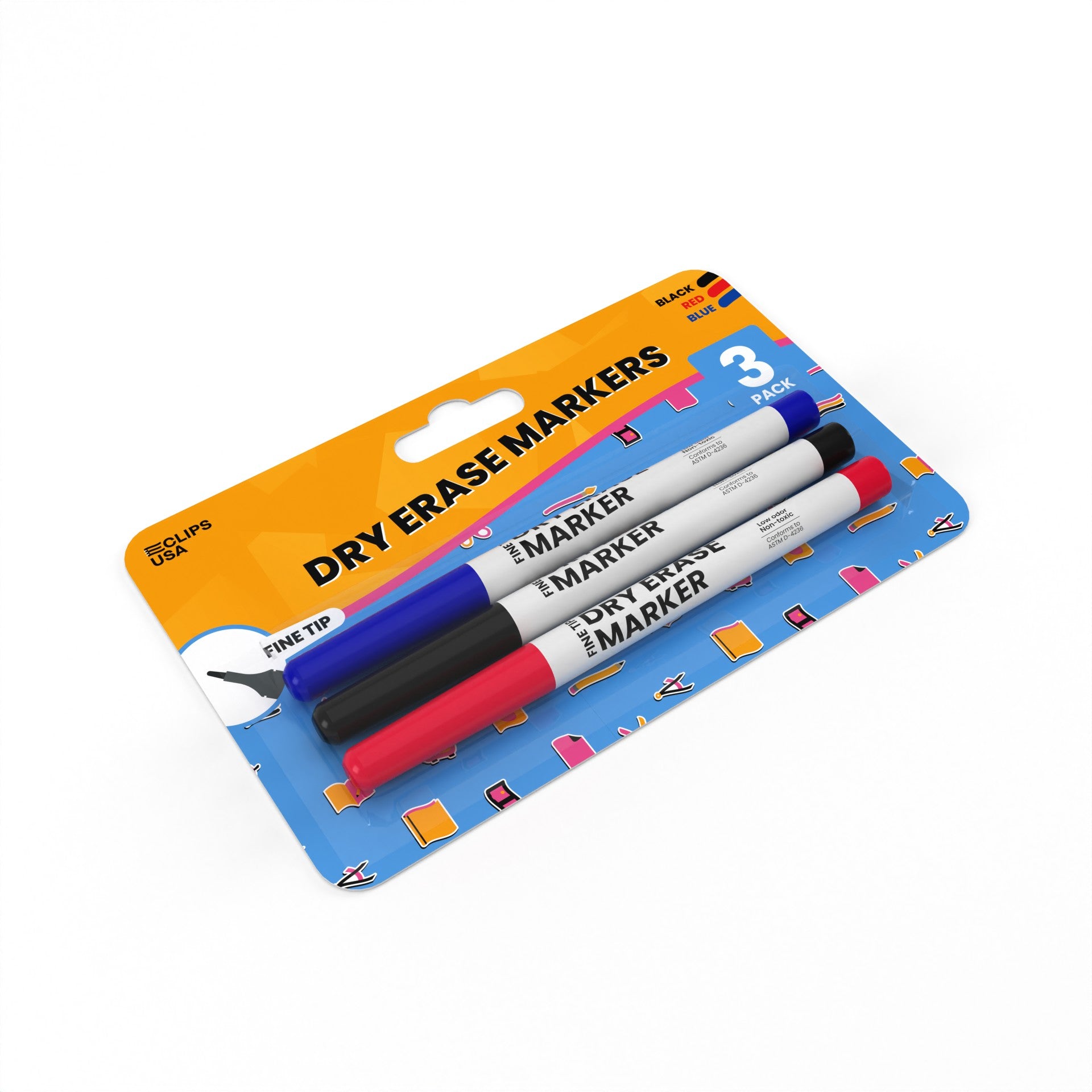 Dry Erase Markers - Low Odor, Non-toxic, Assorted Colors, 3 Pack, Fine-tip