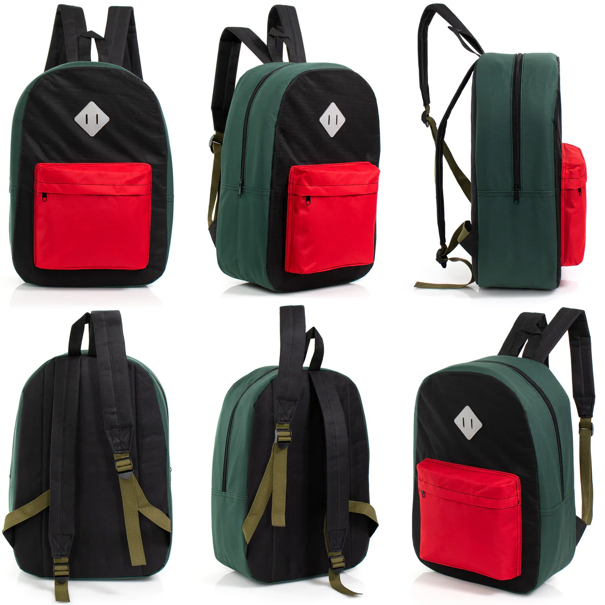 17" Padded Back Wholesale Backpacks - Diamond Patch - 3 Colors - Bulk Case of 24