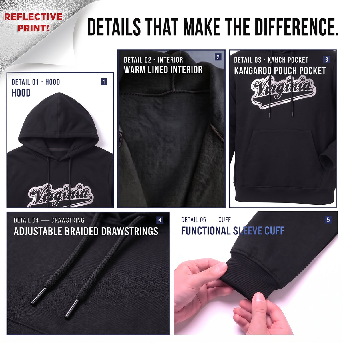 Winter Hoodie Virginia Assorted Sizes - Bulk Case of 12