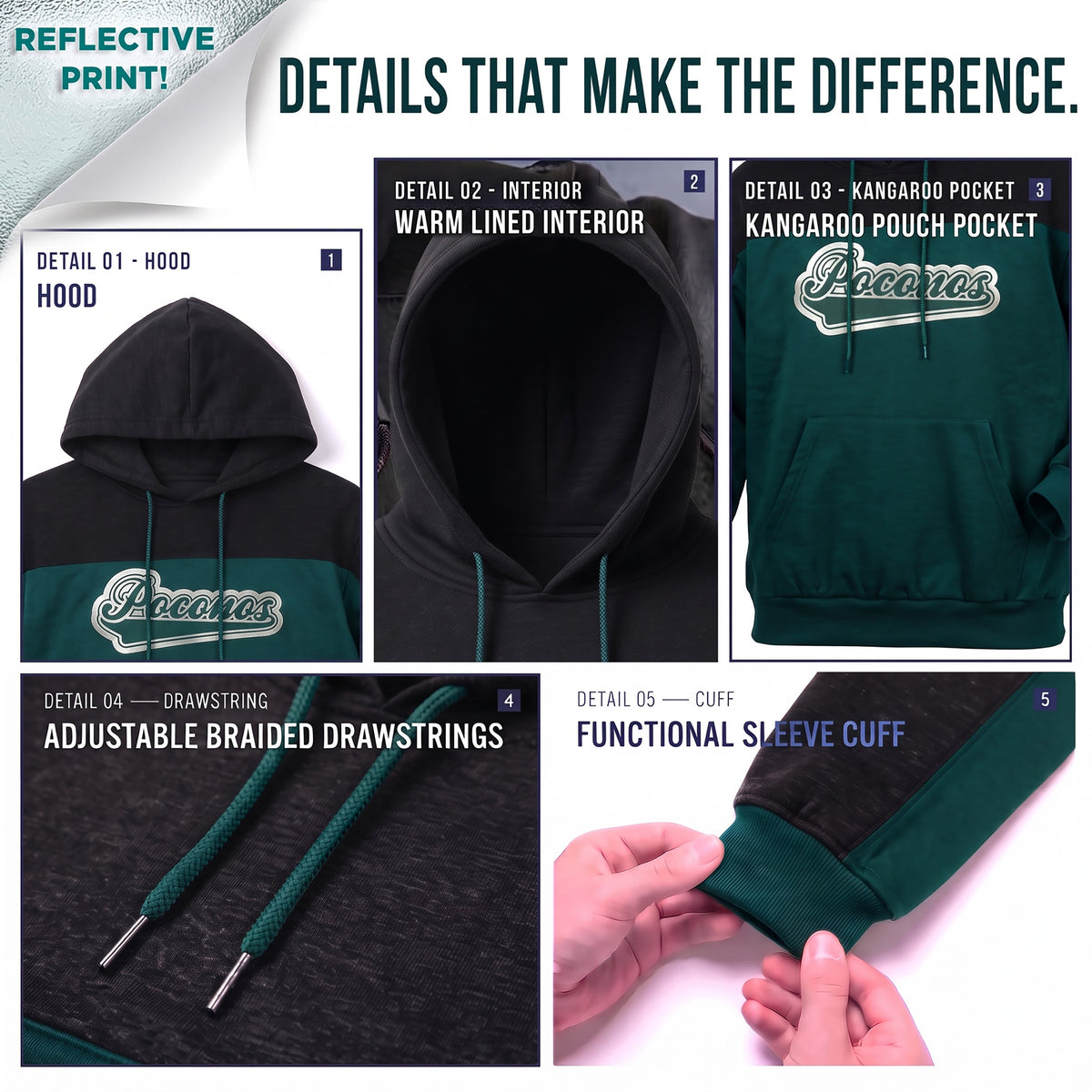 Winter Hoodie Poconos Assorted Sizes - Bulk Case of 12