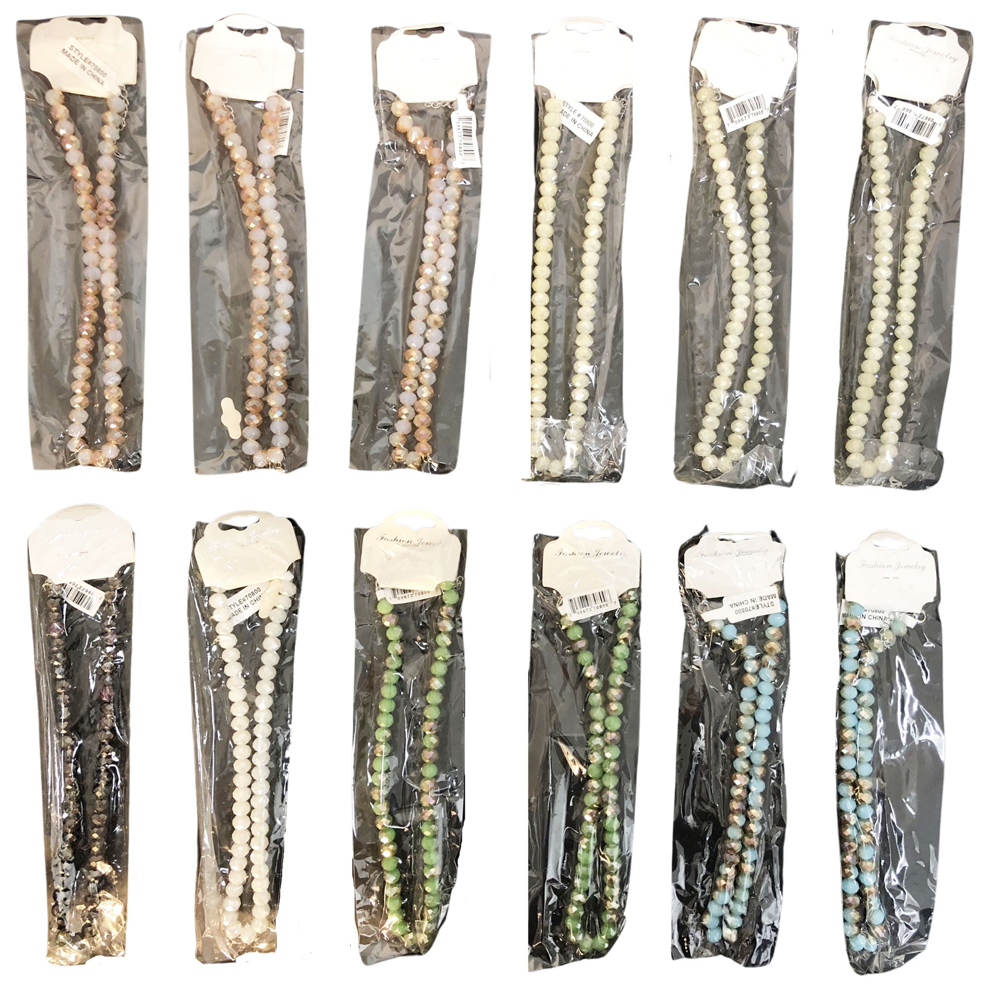 CLEARANCE CRYSTAL NECKLACES (CASE OF 120 - $0.50 / PIECE)  Wholesale Crystal Necklaces in Assorted Colors SKU: 70800-120