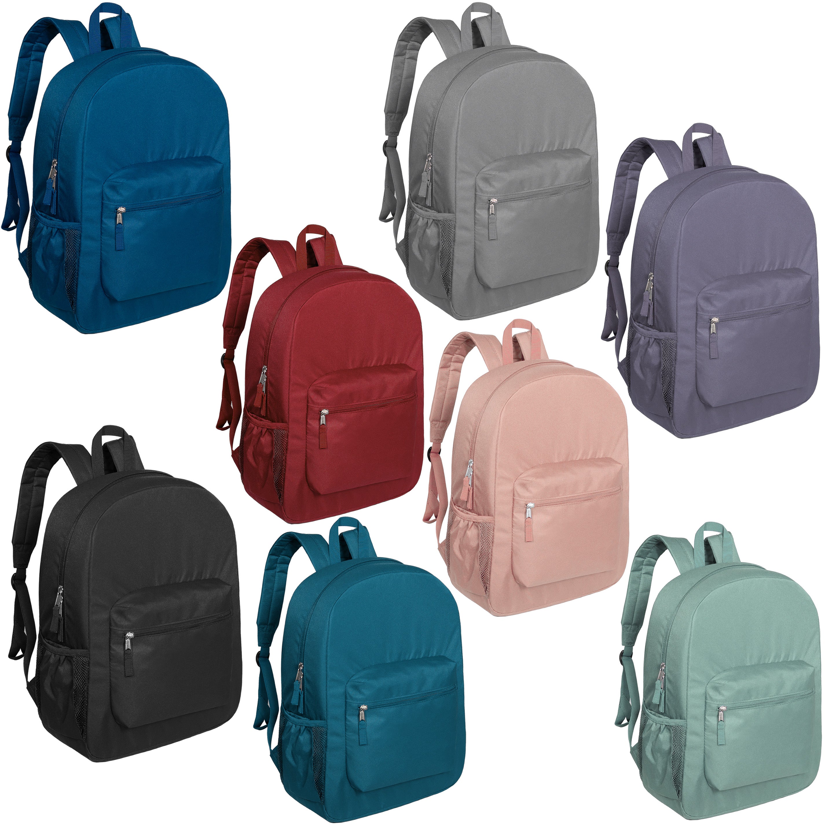 17" Premium Quality Wholesale Padded Back Backpacks in Assorted Colors - Bulk Case of 24 Bookbags