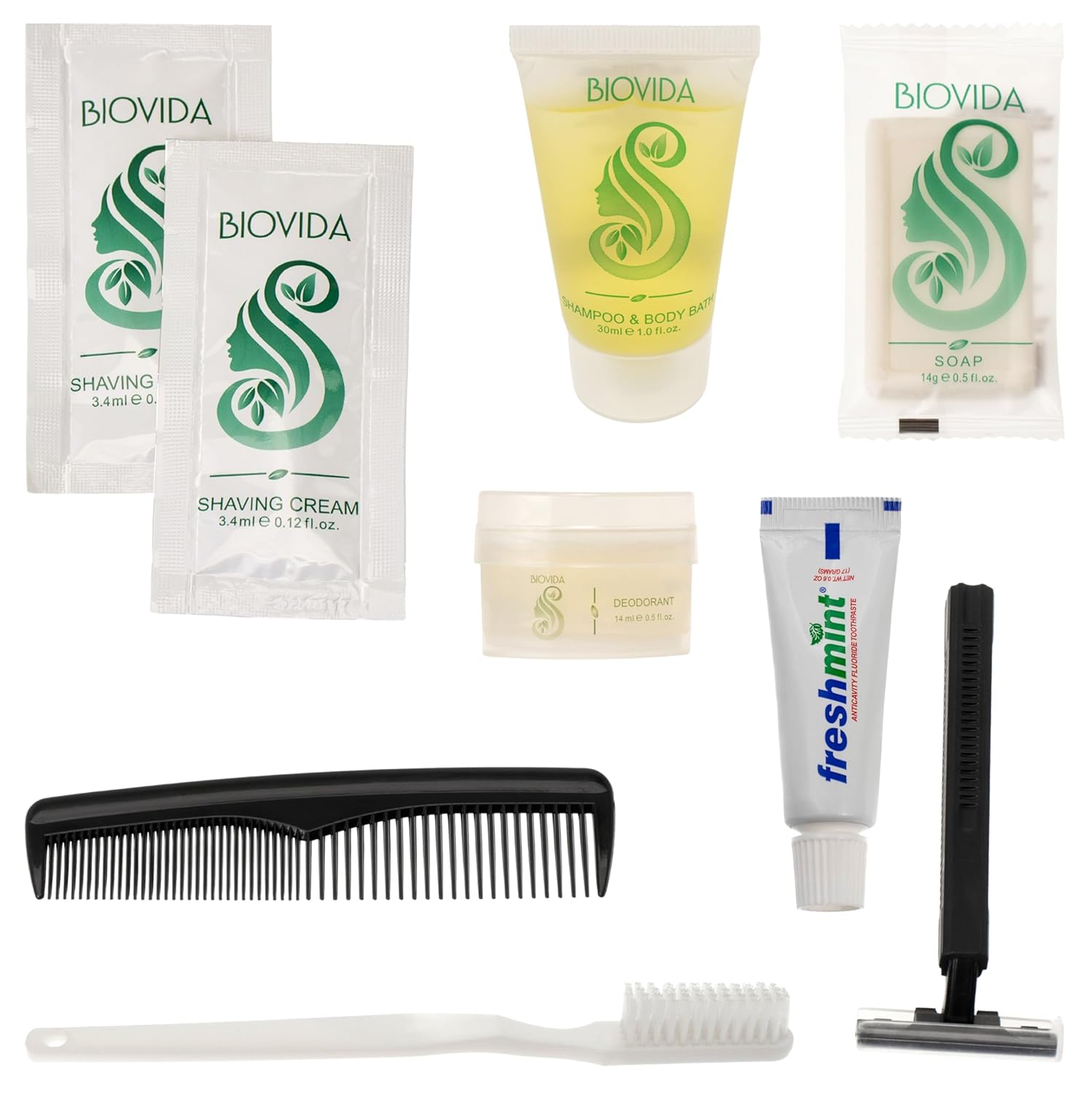 9 Piece Biovida Deluxe Wholesale Hygiene Kits - Bulk Toiletries - Case of 96