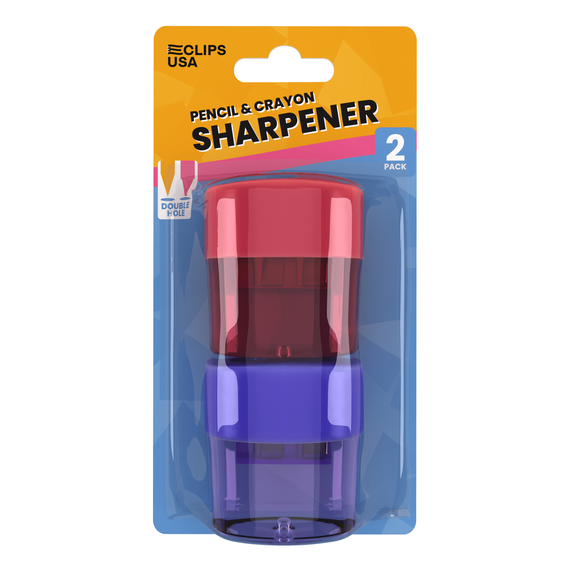 Manual Pencil Sharpeners - Double Hole For Pencil And Crayon, Compact Receptacle Included, 2 Pack