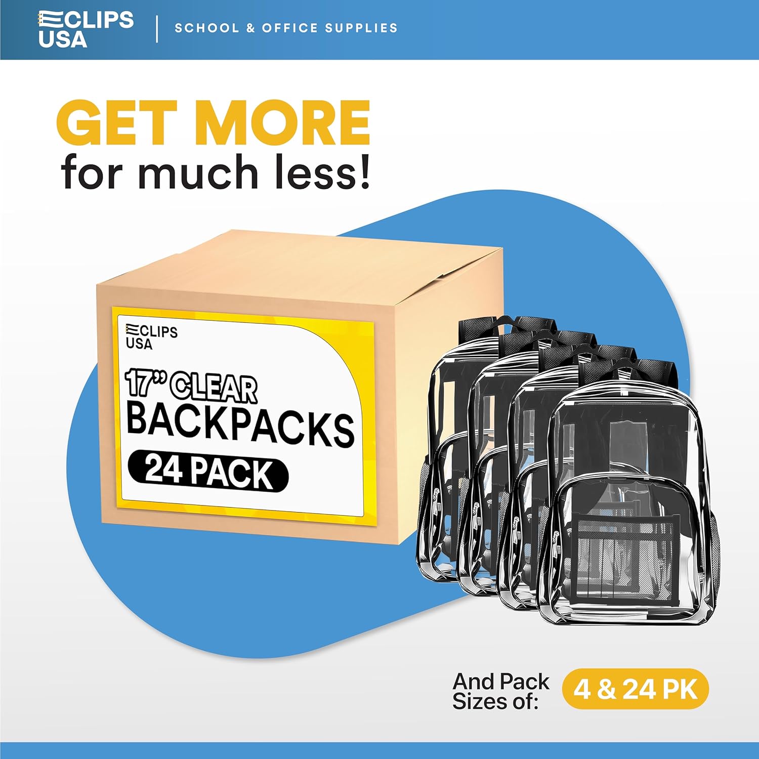 Clear Backpacks 17 Inch – Transparent Bookbags for School, Security, Events – Durable PVC with Reinforced Straps – 24 Pack
