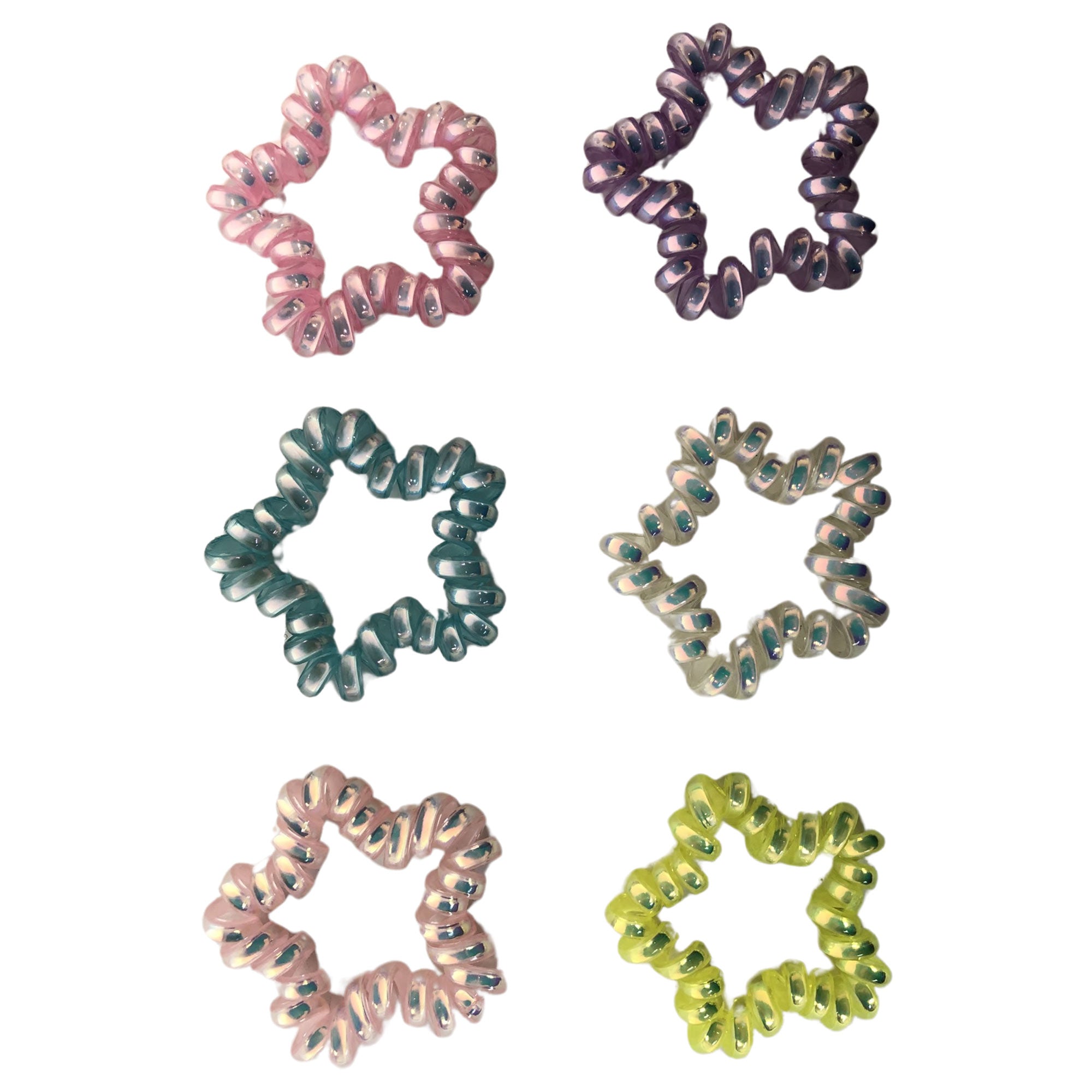 CLEARANCE CORDED HAIR TIES - 6 IN A CAN (CASE OF 36 - $2.00 / PIECE)  Wholesale Hair Ties Star Shaped SKU: 84114-36