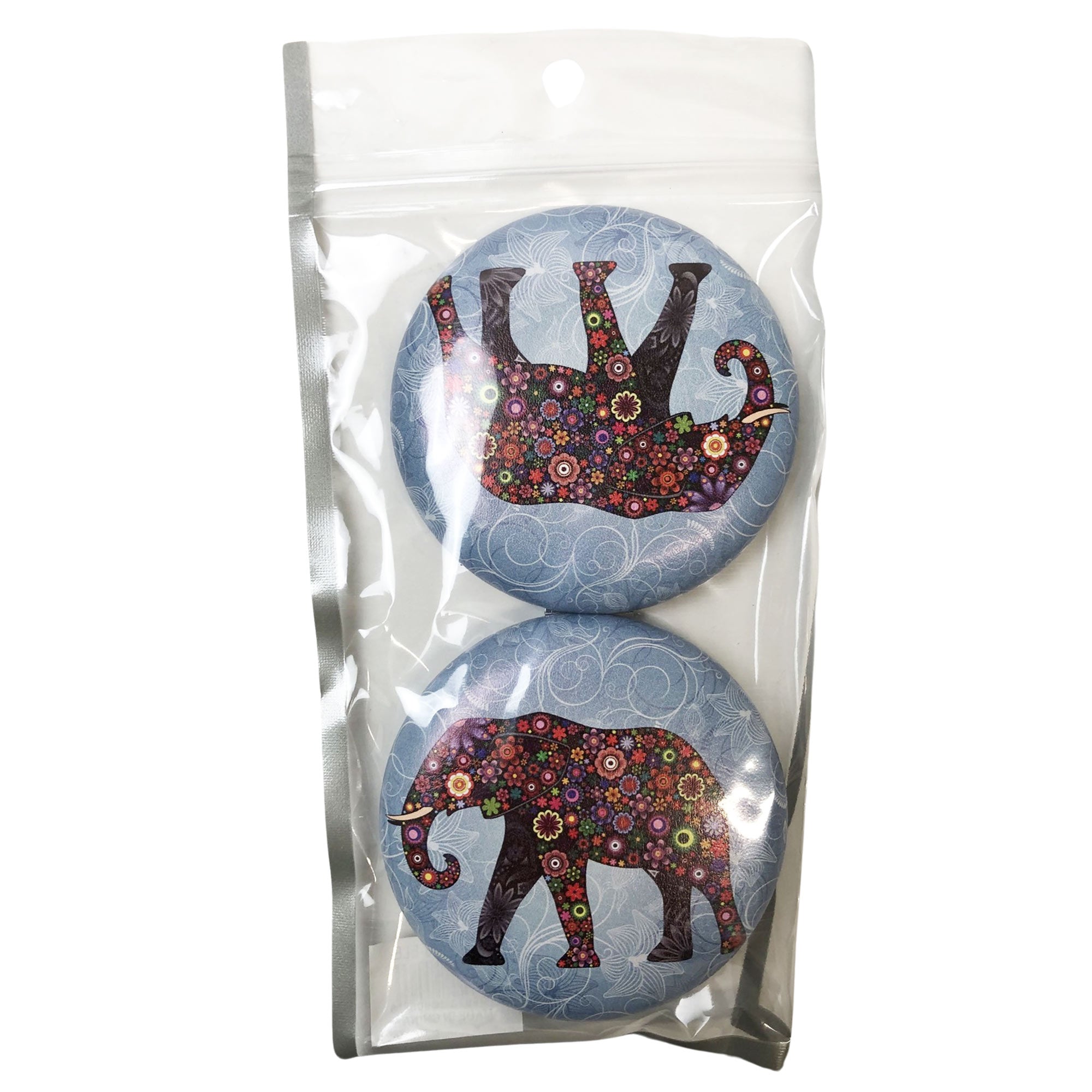 CLEARANCE COSMETIC MIRRORS ELEPHANT PRINTS (CASE OF 48 - $1.50 / PIECE)  Wholesale Round Cosmetic Mirrors in Assorted Prints SKU: 906-ELE-48