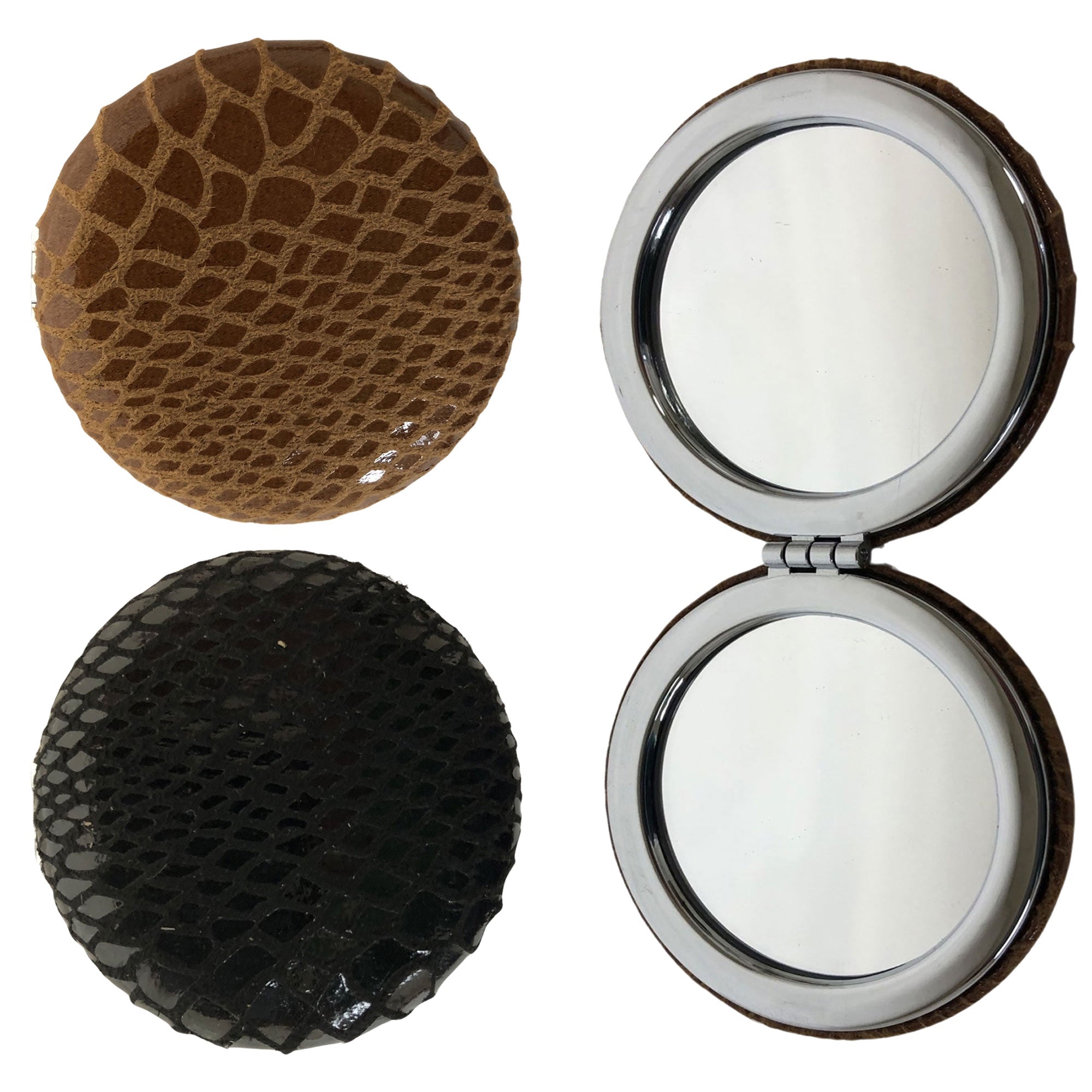 CLEARANCE ROUND COSMETIC SNAKE PRINTS (CASE OF 48 - $1.50 / PIECE)  Wholesale Cosmetic Mirrors in Assorted Prints SKU: 909-SNK-48