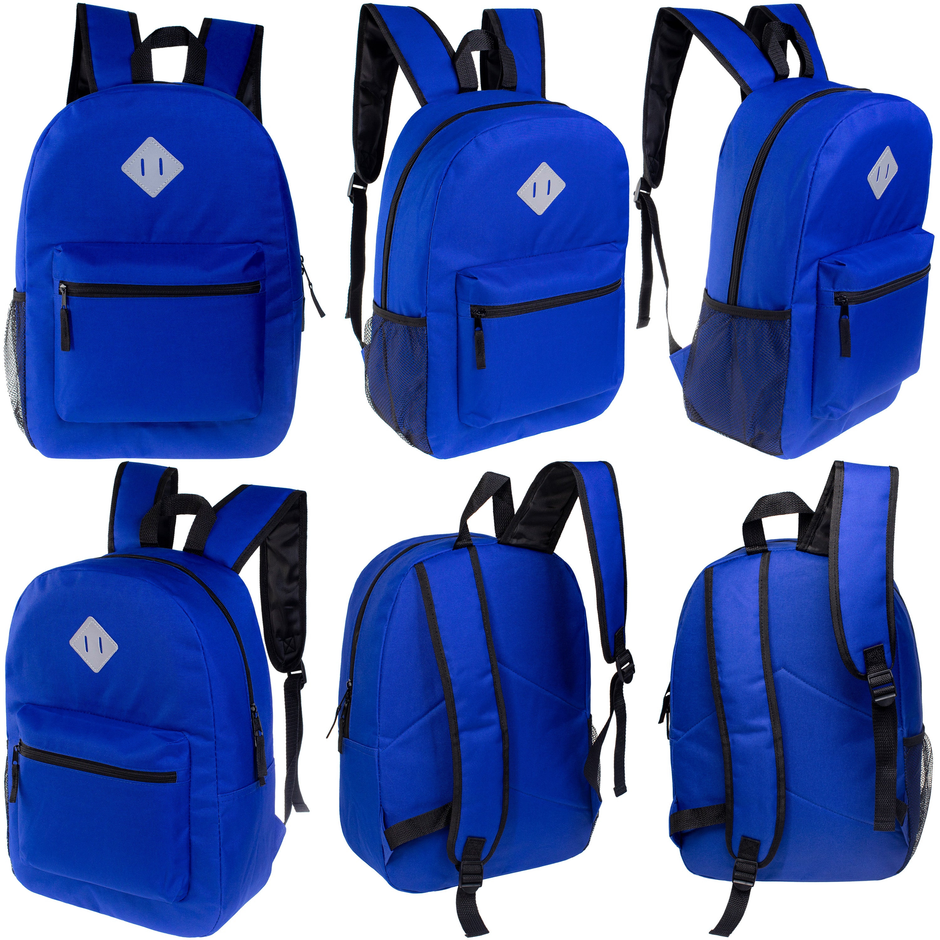 17" Padded Back Wholesale Diamond Patch Backpack in 11 Colors - Bulk Case of 24 Bookbags