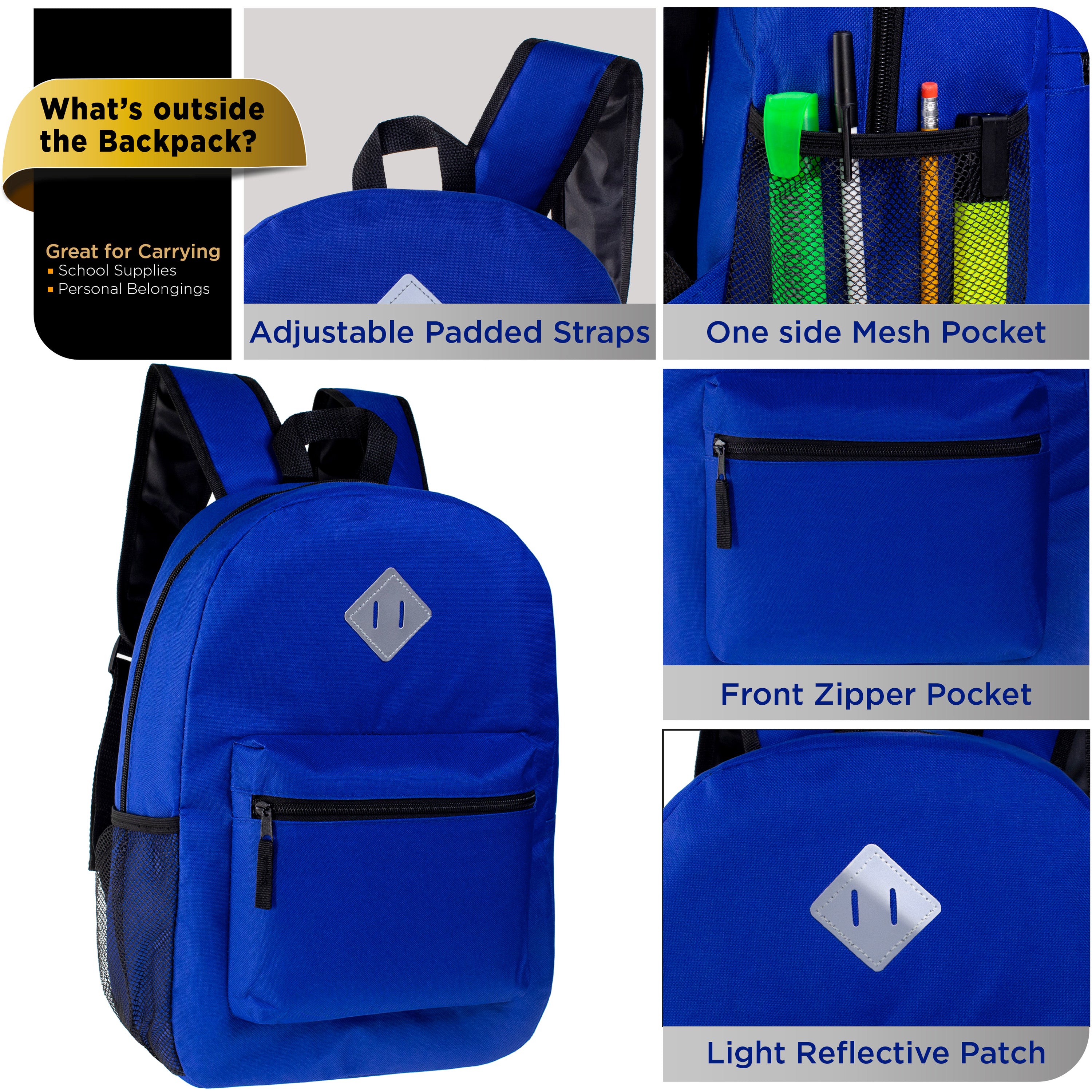 17" Padded Back Wholesale Diamond Patch Backpack in 11 Colors - Bulk Case of 24 Bookbags
