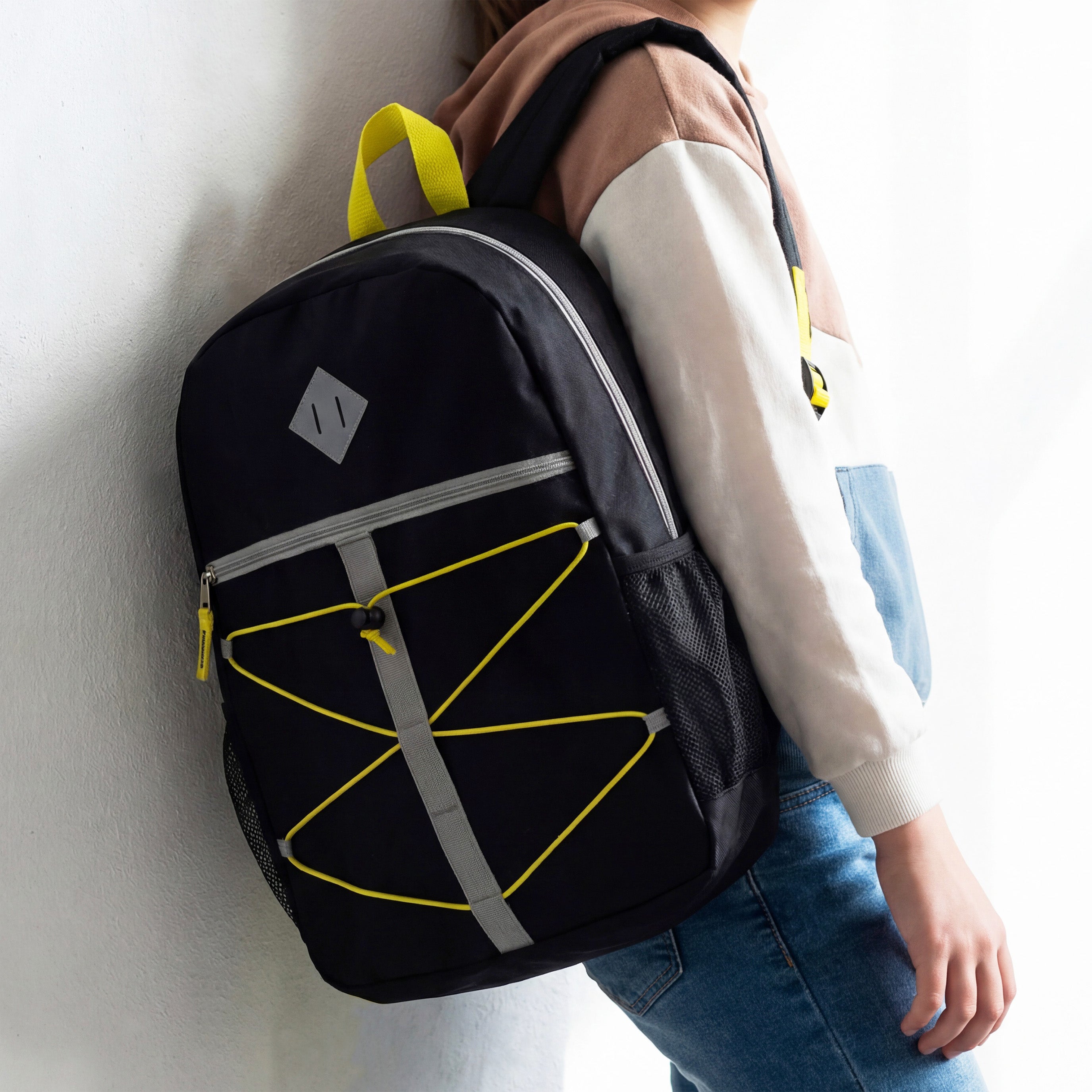 17" Wholesale Bungee Backpacks in 12 Assorted Colors & Prints - Bulk Case of 24 Bookbags
