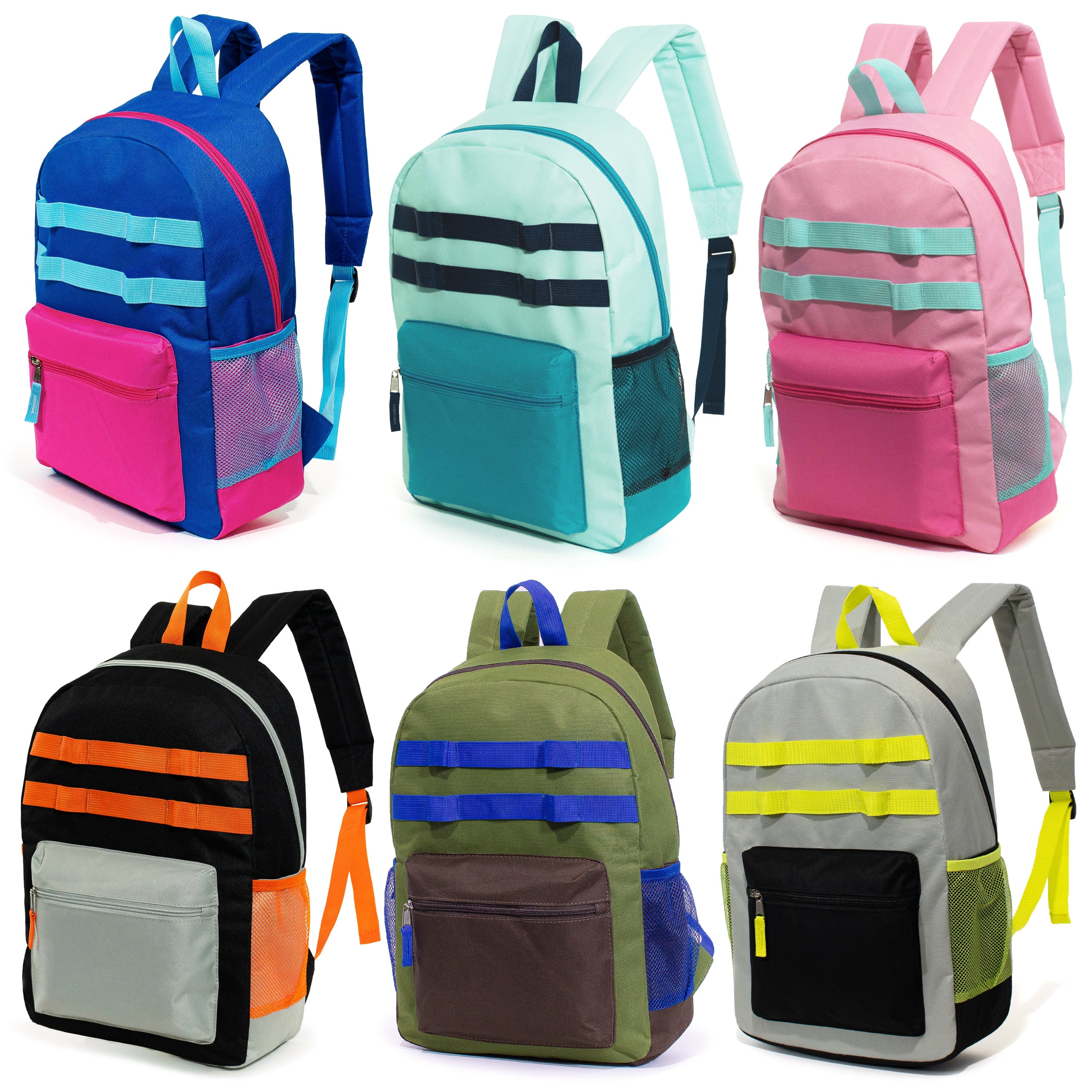 17" Wholesale Bungee Backpacks in 12 Assorted Colors - Bulk Case of 24 Bookbags