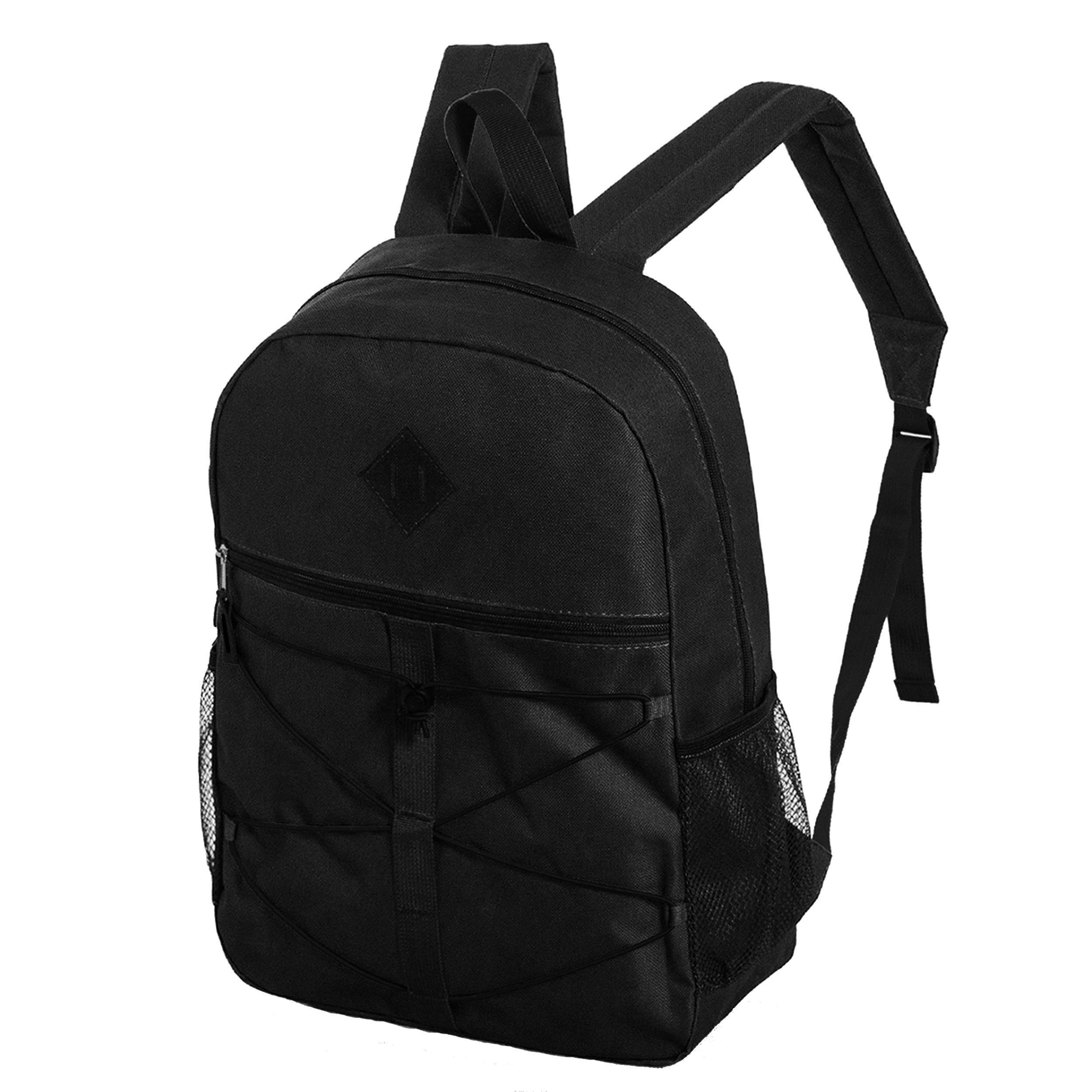 18" Wholesale Bungee Backpacks in Black Color - Bulk Case of 24 Bookbags