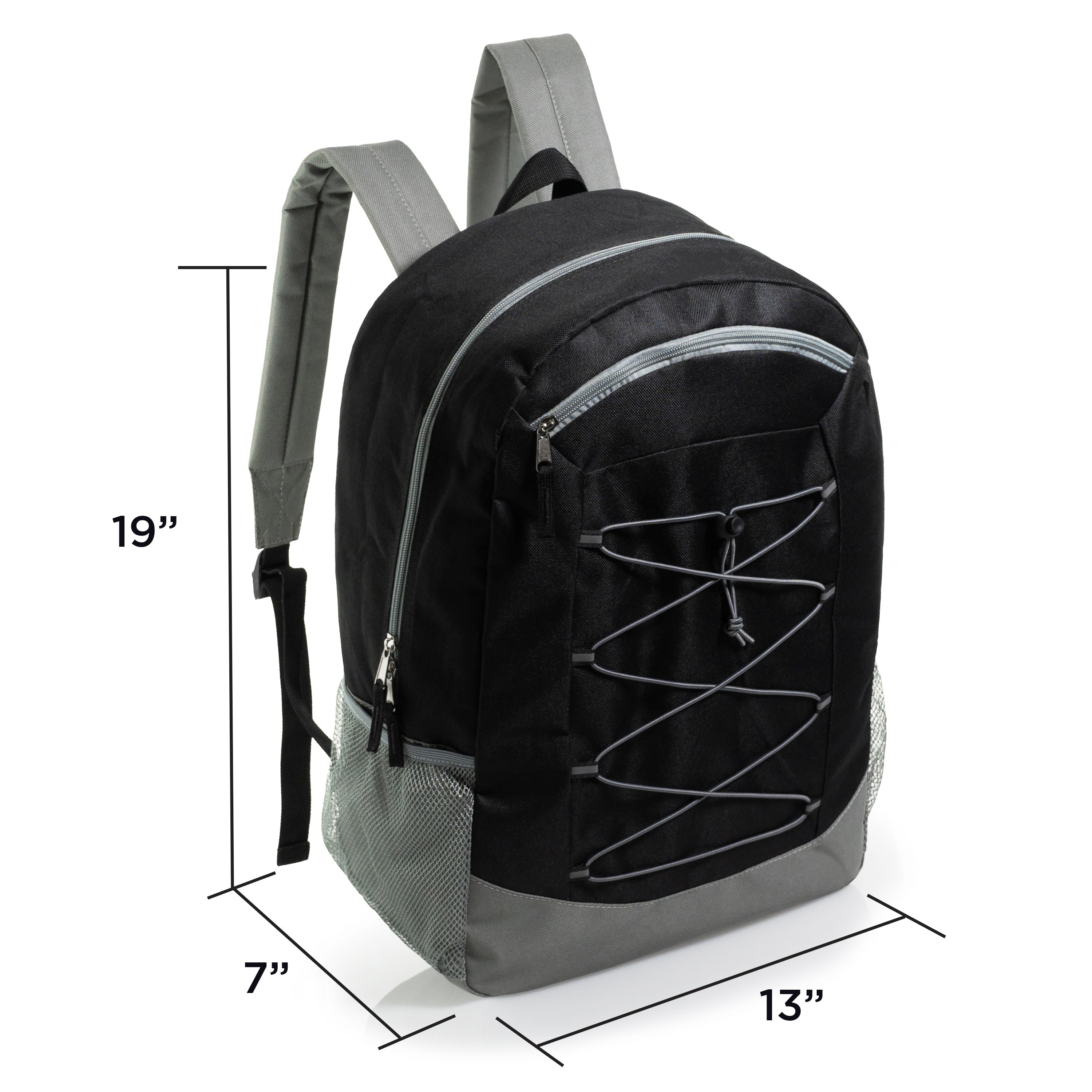 12 Wholesale 19" Bungee Backpack in 6 Colors & 12 Bulk School Supply Kits of Your Choice