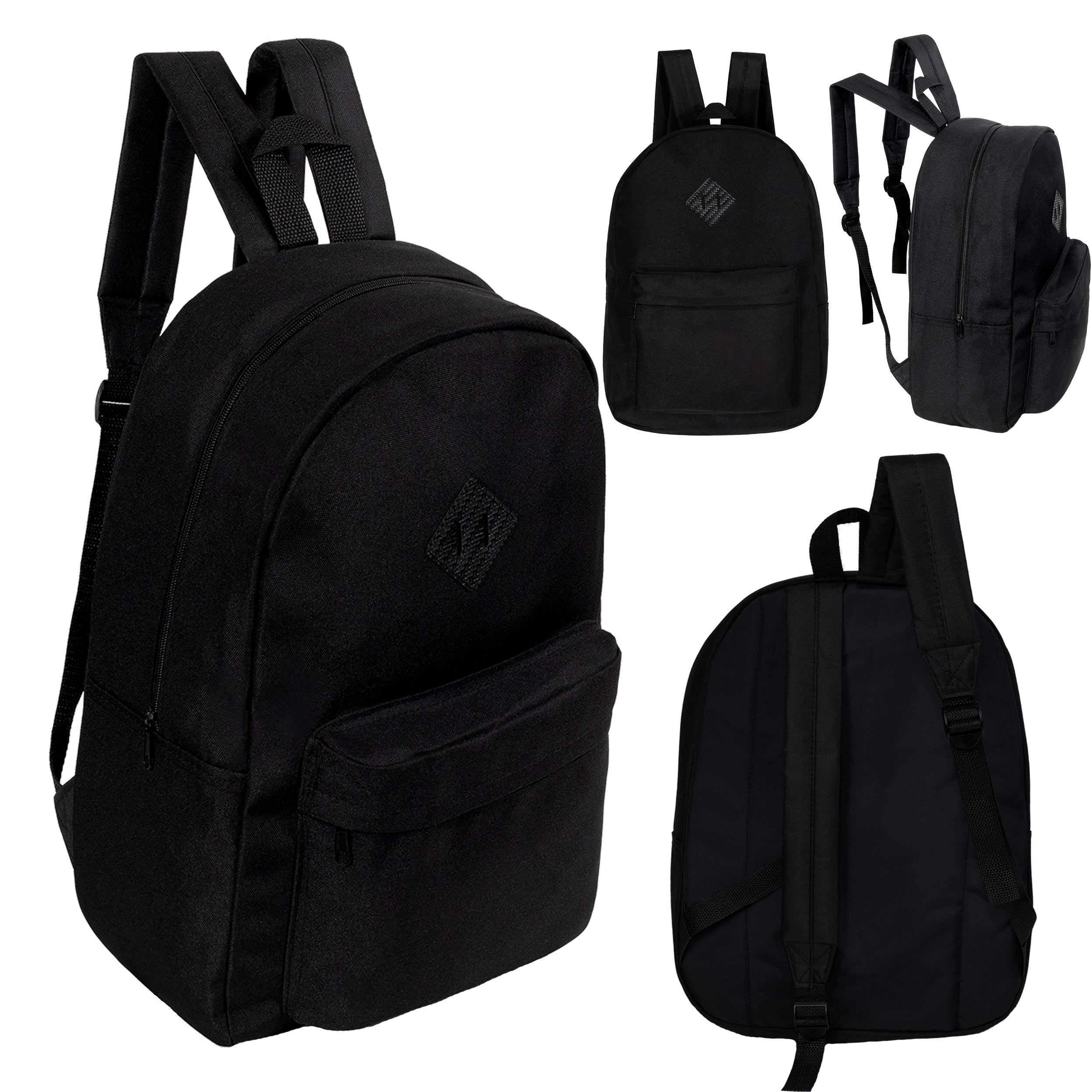 17" Wholesale Backpacks for School in Black - Padded Back  - Bulk Case of 24 Bookbags