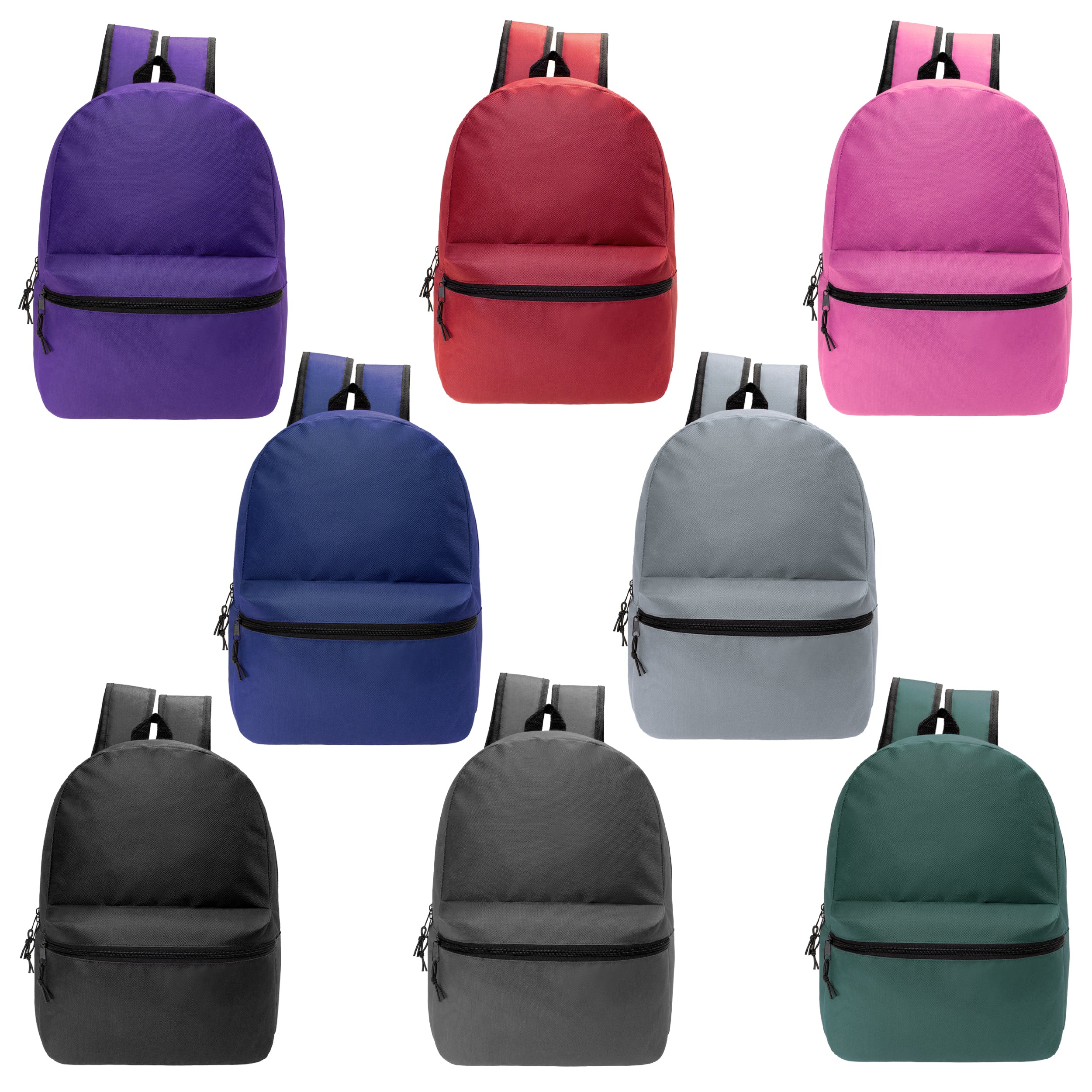 12 Classic 17" Backpacks in 8 Assorted Colors & Your Choice of 12 Bulk Hygiene Kits - Wholesale Care Package: Homeless, Emergency, Charity