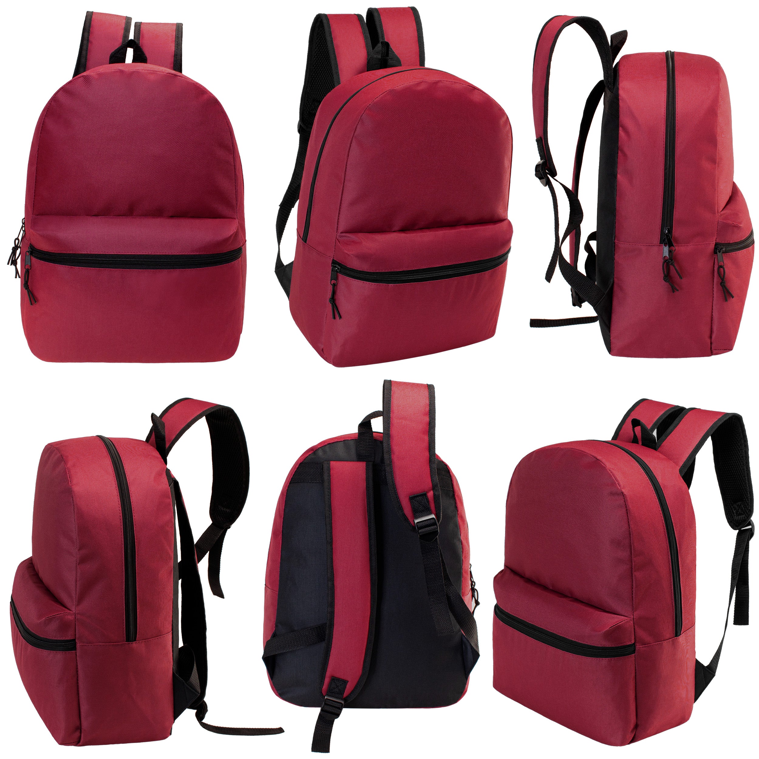17" Kids Basic Wholesale Backpack in Dark Red - Bulk Case of 24 Bookbags