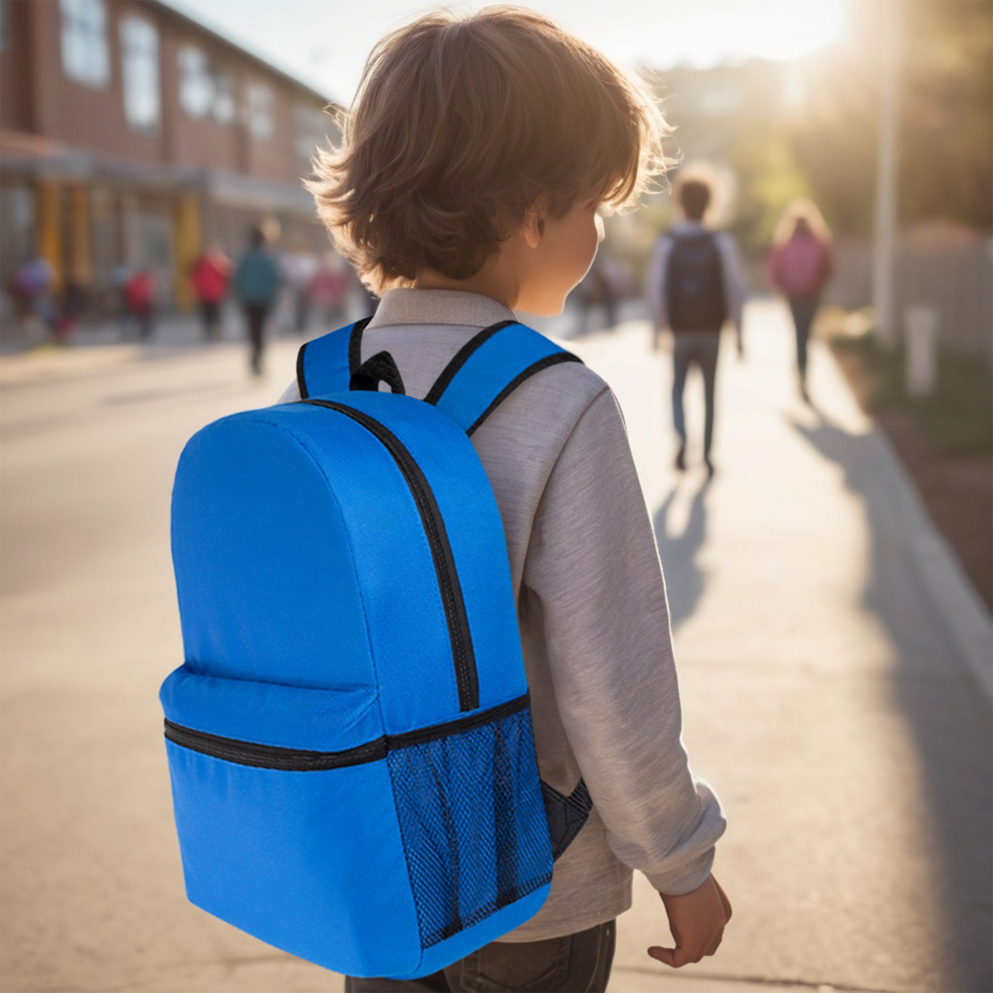 16" Kids Basic Wholesale Backpack in 12 Colors With Side Pocket - Bulk Case of 24 Backpacks