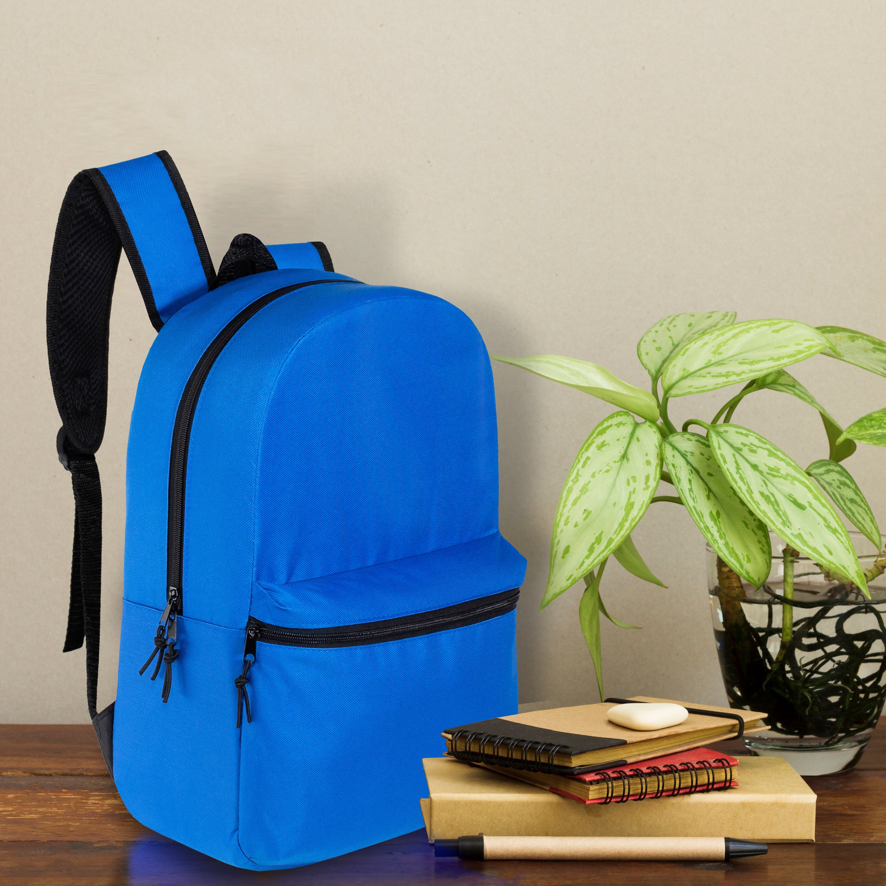 17" Kids Basic Wholesale Backpack in 12 Colors With Side Pocket - Bulk Case of 24 Bookbags