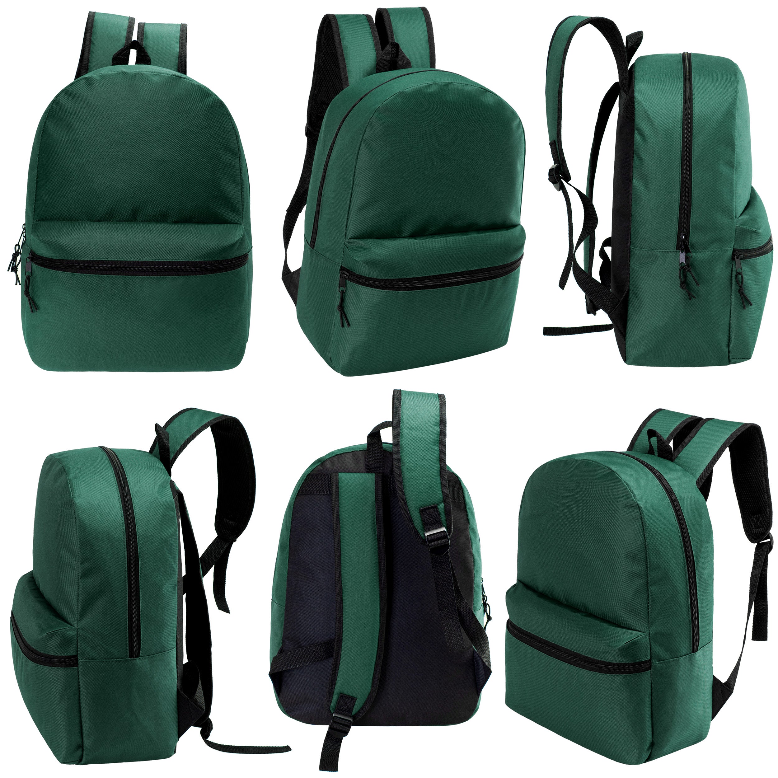 17" Kids Basic Wholesale Backpack in Dark Green- Bulk Case of 24 Backpacks
