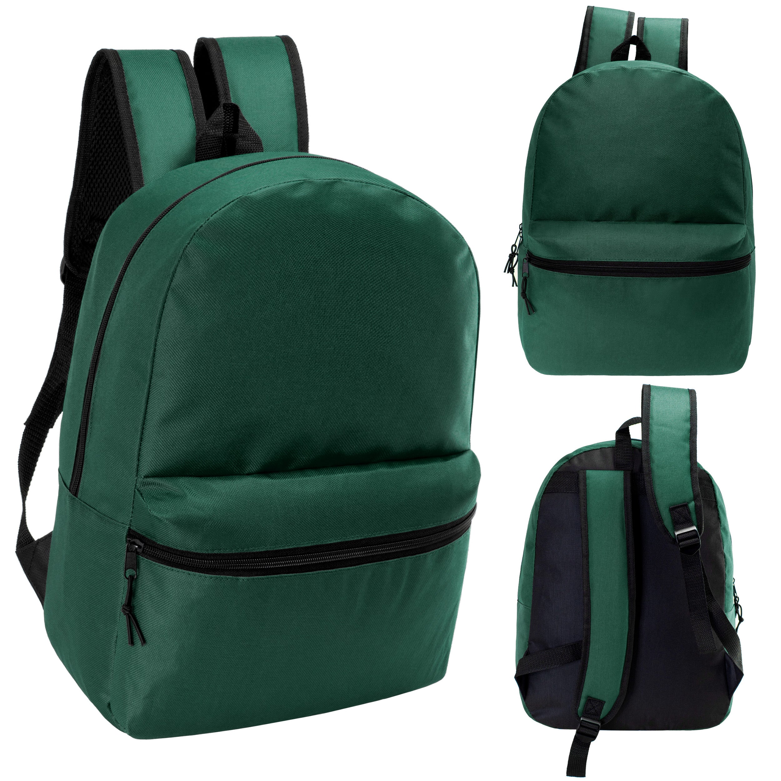 17" Kids Basic Wholesale Backpack in Dark Green- Bulk Case of 24 Backpacks