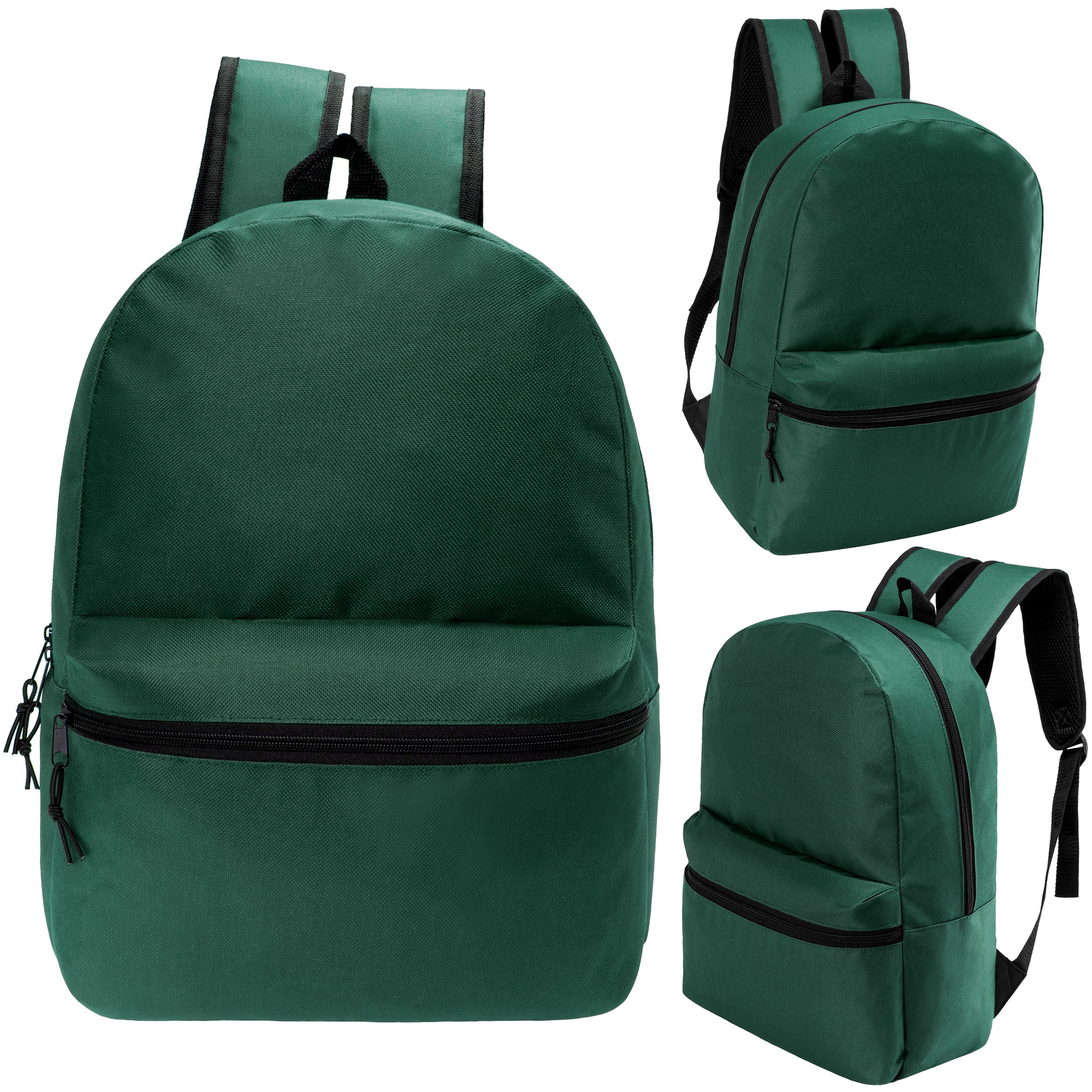 17" Kids Basic Wholesale Backpack in Dark Green- Bulk Case of 24 Backpacks