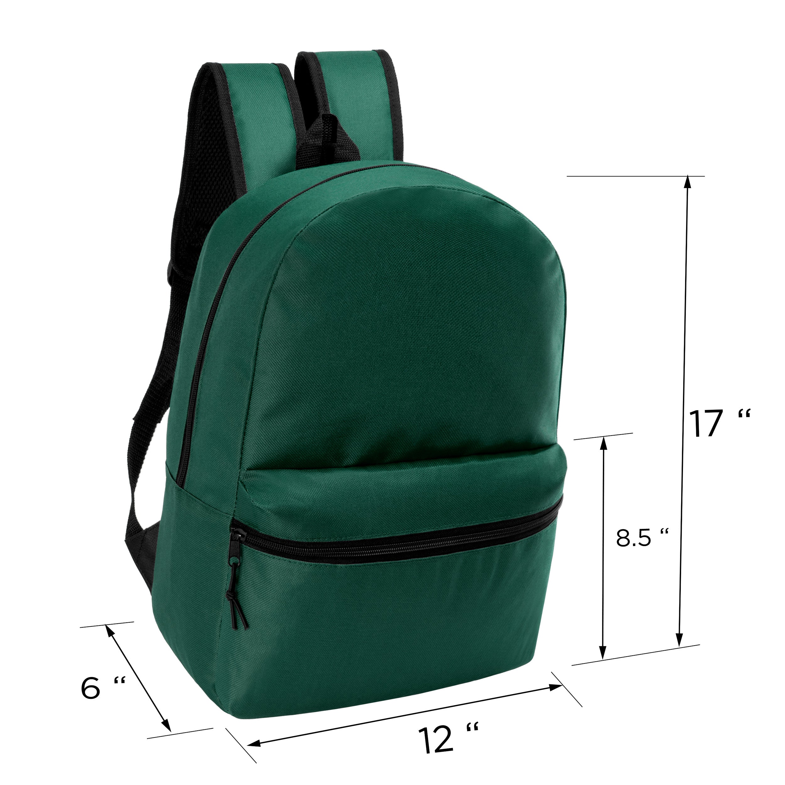 17" Kids Basic Wholesale Backpack in Dark Green- Bulk Case of 24 Backpacks