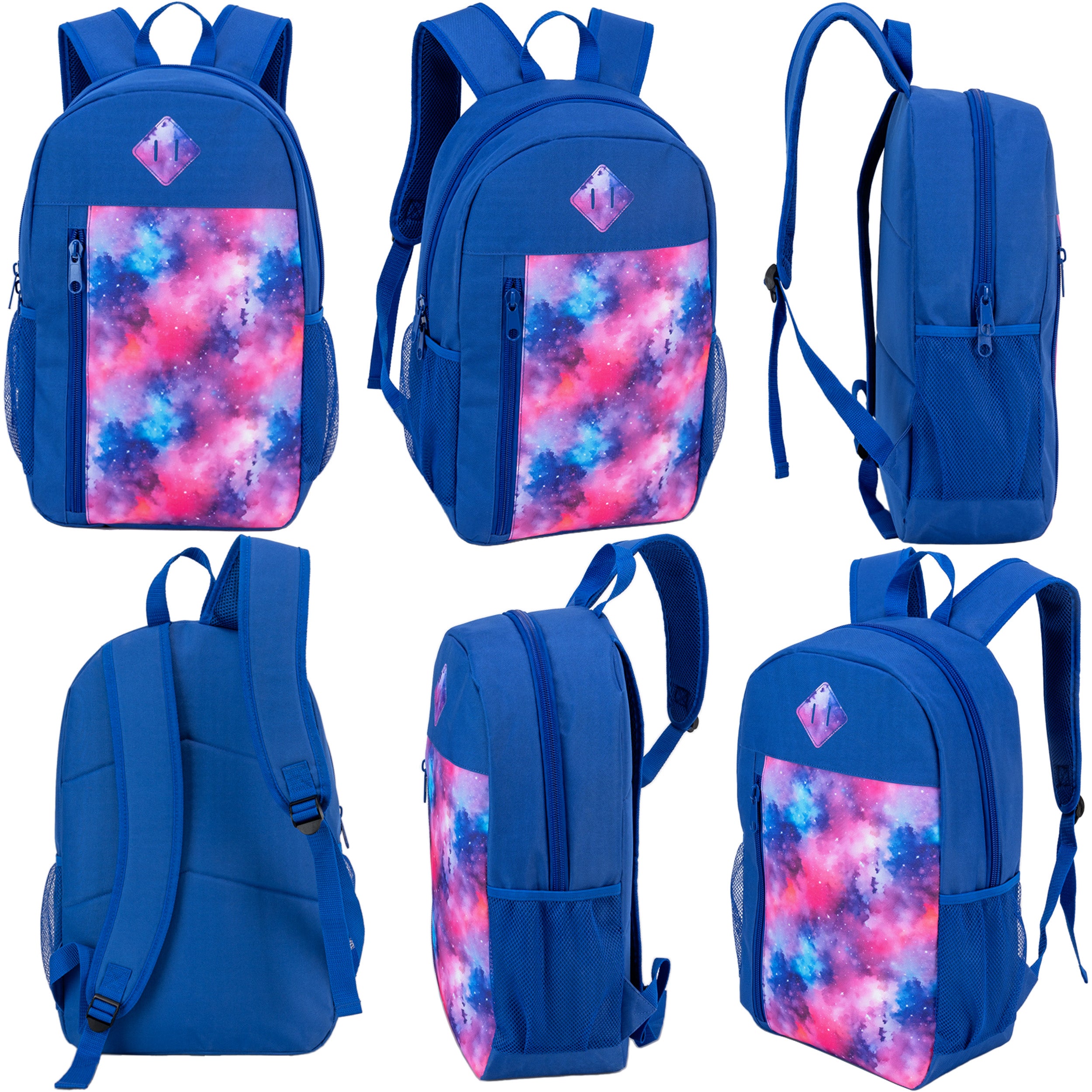19" Wholesale Backpack in 8 Prints - Padded Back & Mesh Side Pockets - Bulk Case of 24