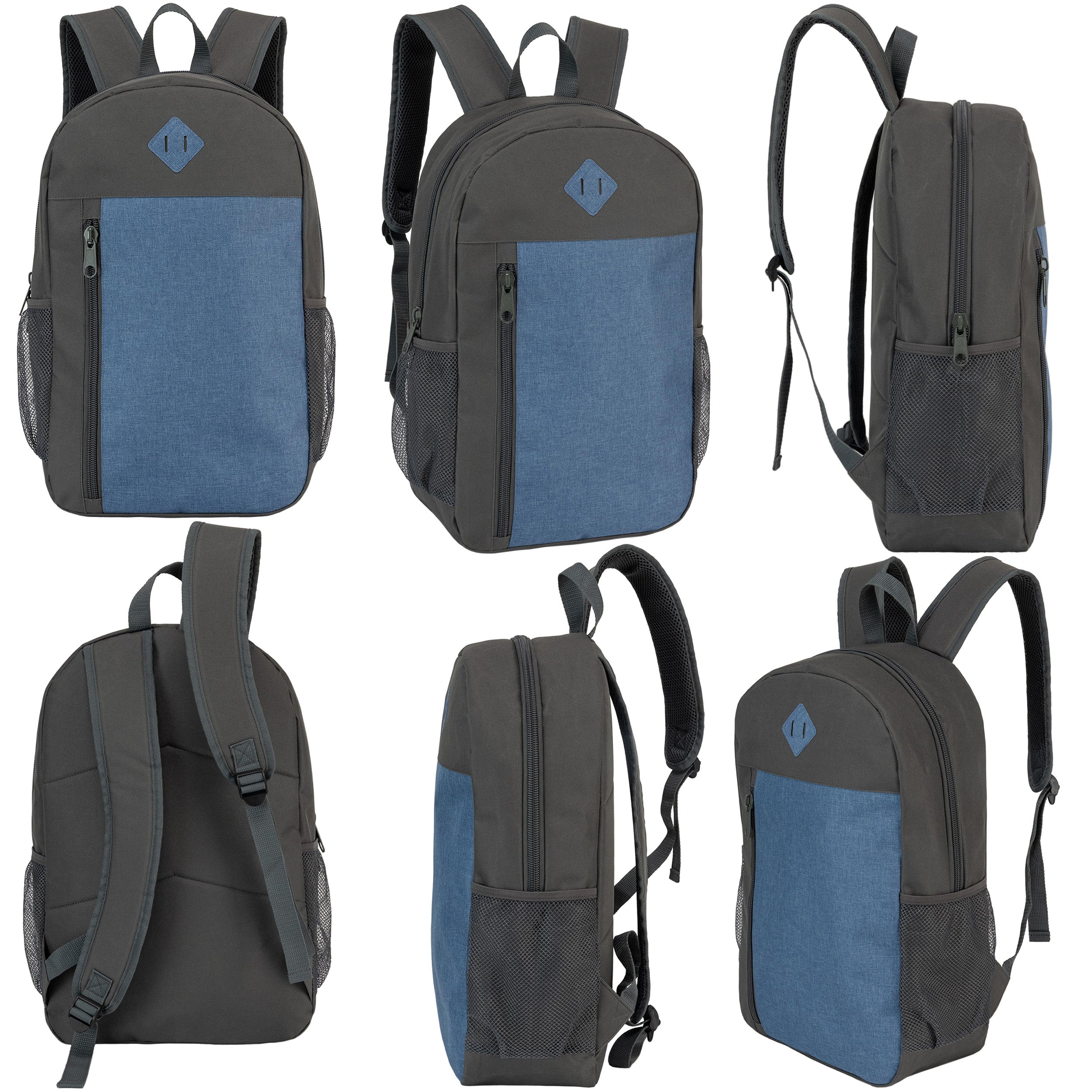 19" Multi Color Wholesale Backpack | Padded Back | Mesh Side Pockets - Bulk Case of 24