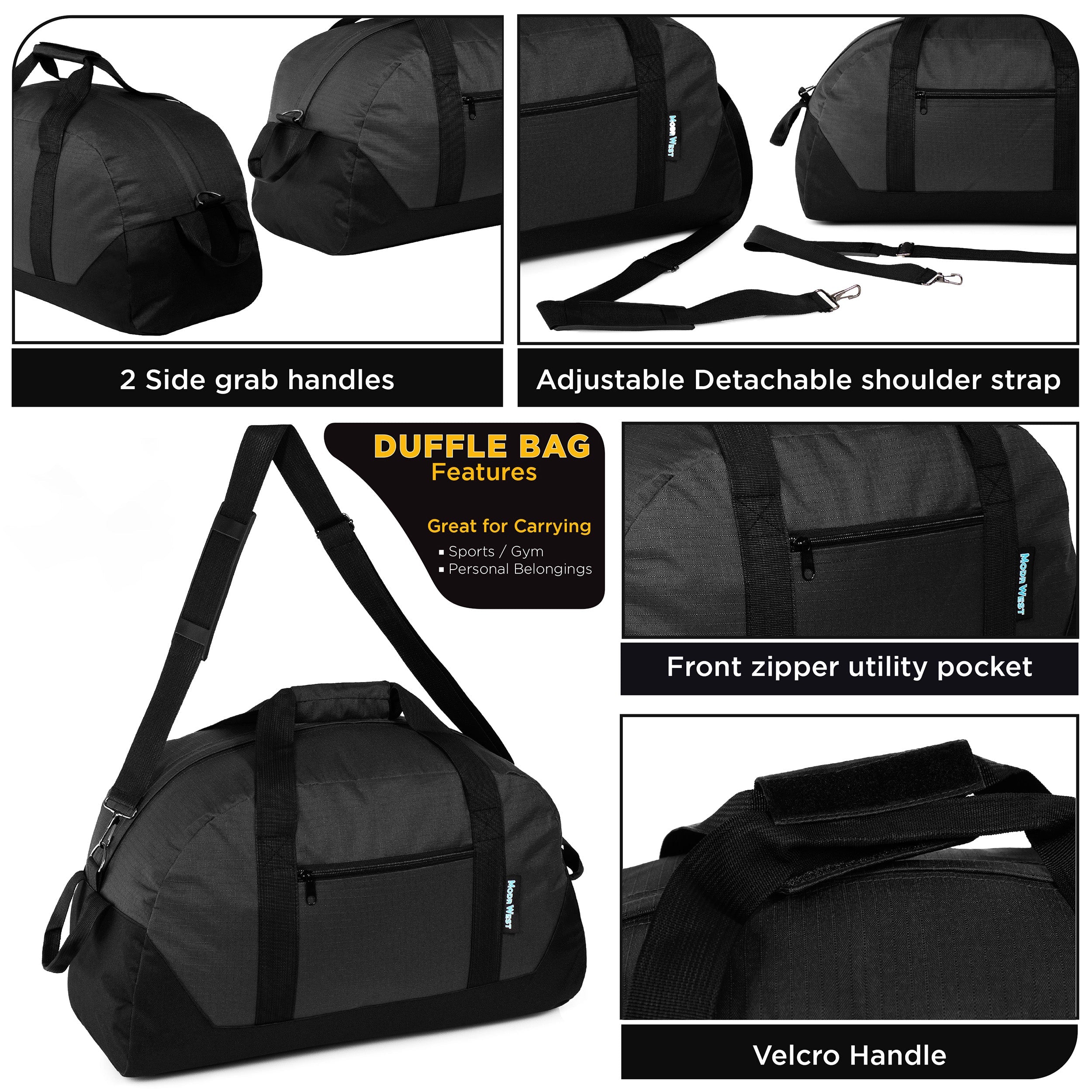 30" Wholesale Duffle Bag with a Removable Strap in Black - Bulk Case of 12