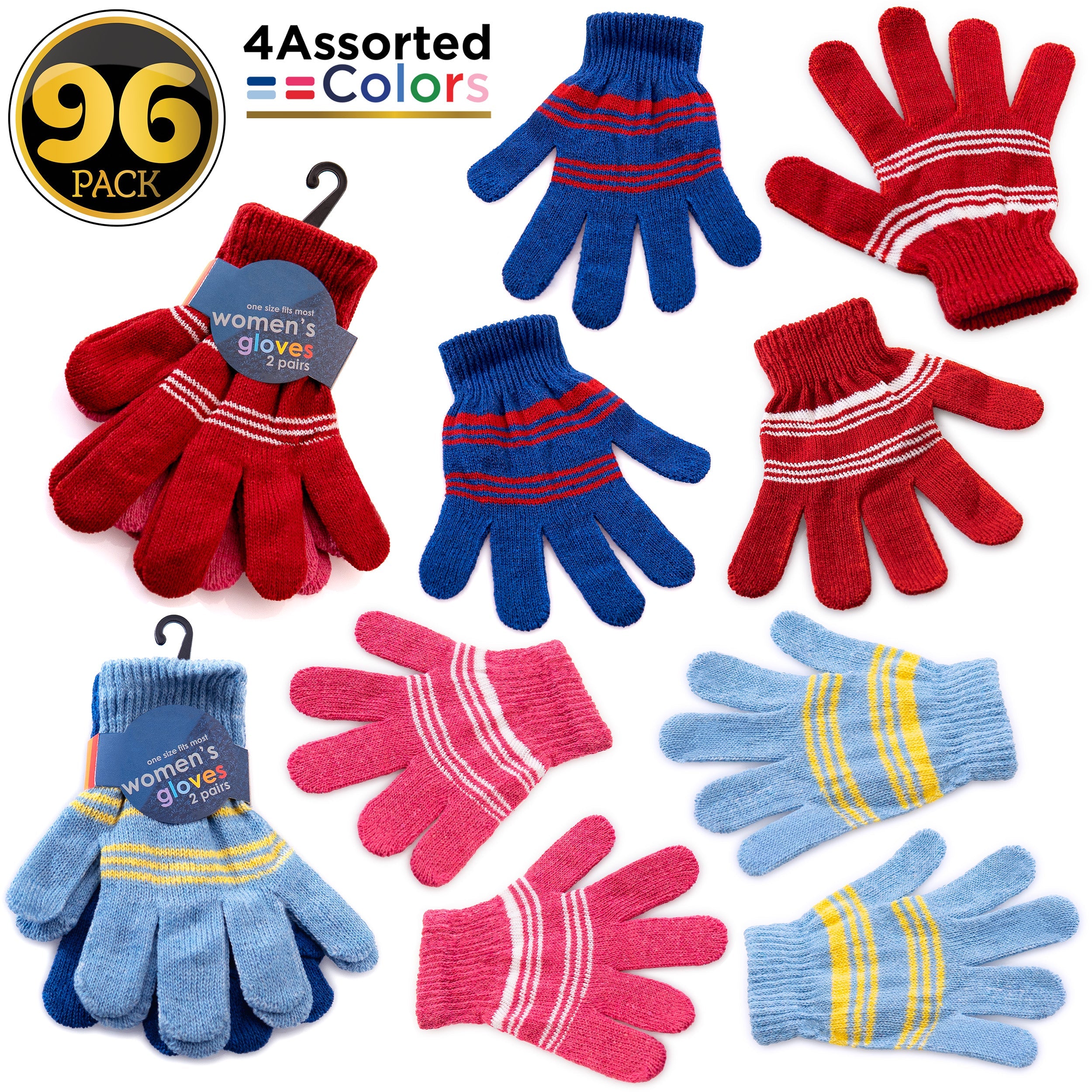Assorted Color Wholesale Winter Gloves For Women in 4 Colors - Bulk Case of 96