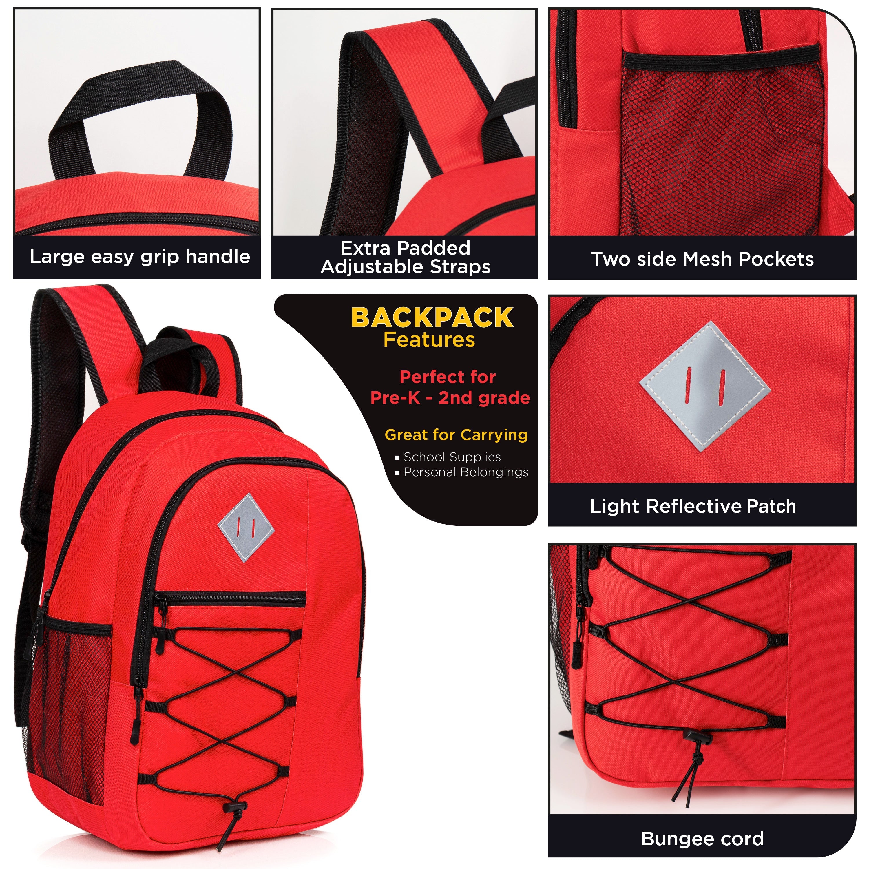 18" Wholesale Backpack - Bungee Design, Padded Back, Laptop Sleeve - Bulk Case of 24