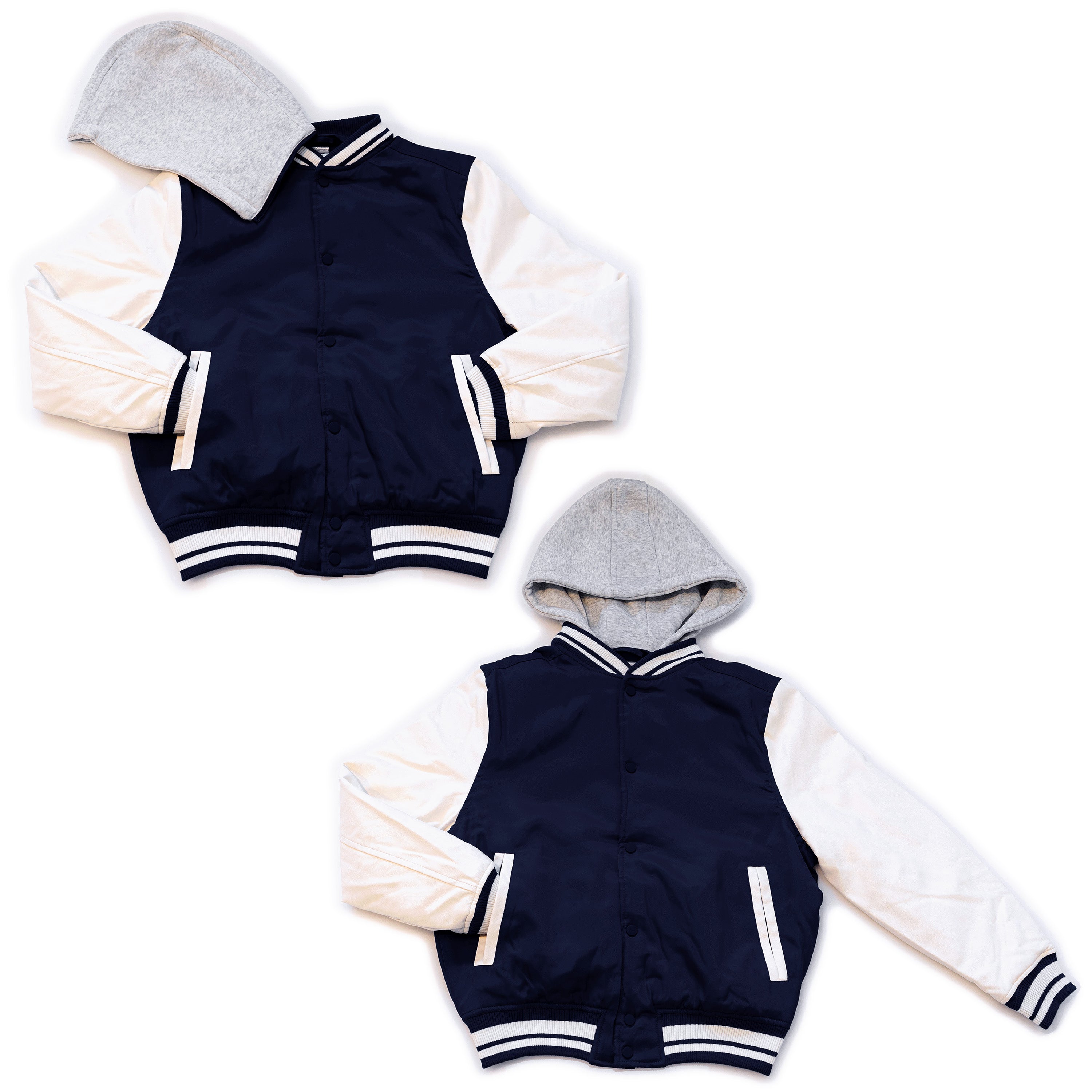 Wholesale Men’s Hooded Jackets - Navy/White Colors & Assorted Sizes – Bulk Case of 12 Coats