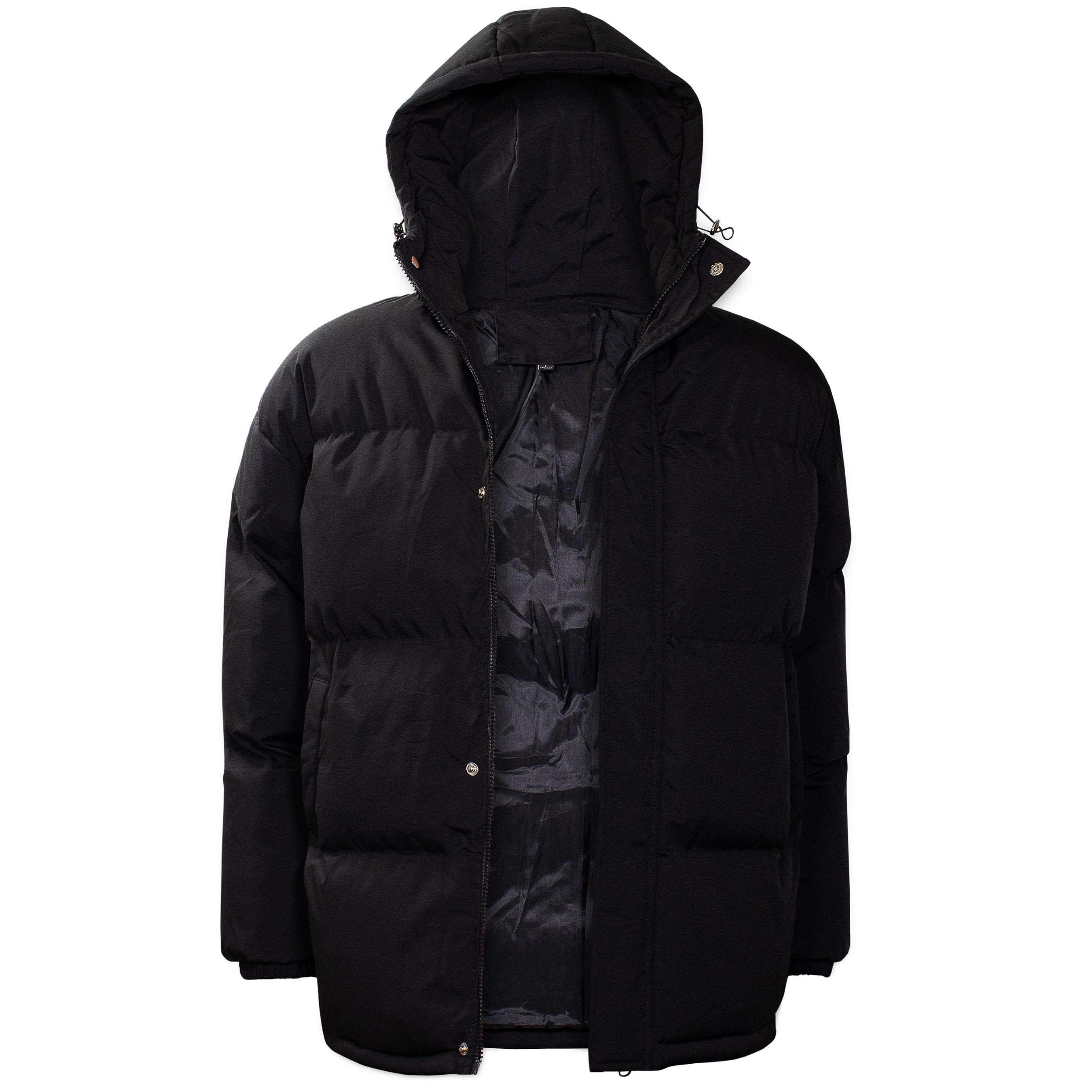 Men's Warm Hooded Winter Wholesale Coats in Black & Assorted Sizes (Large Sizes Only) - Bulk Case of 12 Winter Jackets