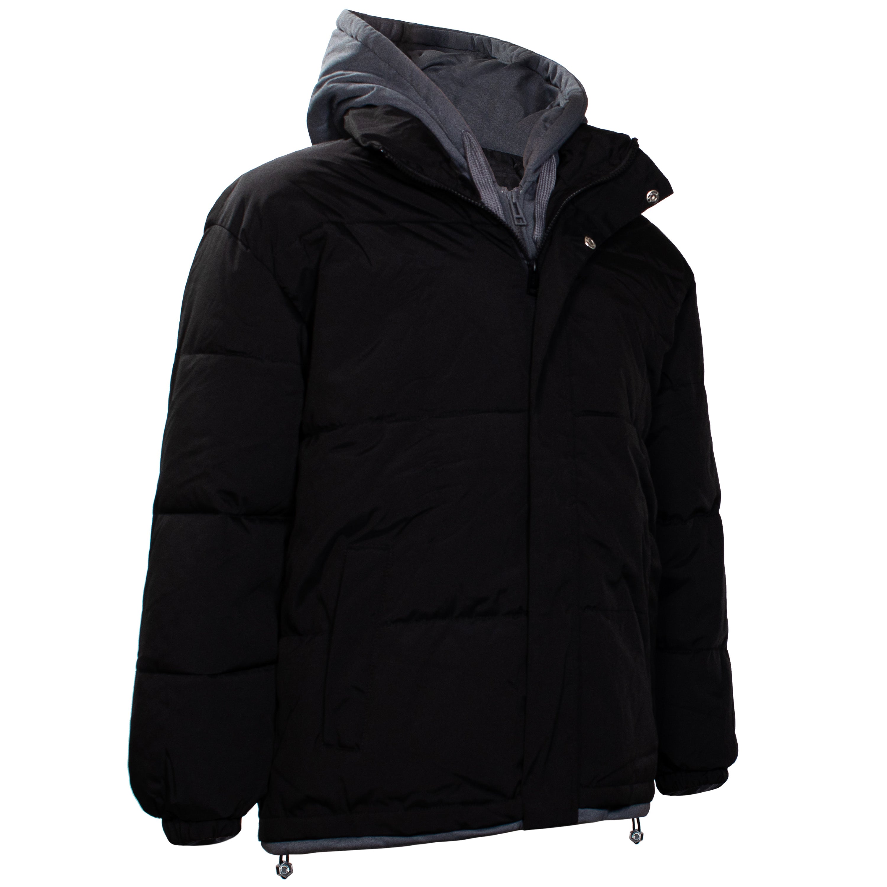 Men's Hooded Warm Winter Wholesale Coats in Black & Assorted Sizes (Large Sizes Only) - Bulk Case of 12 Winter Jackets