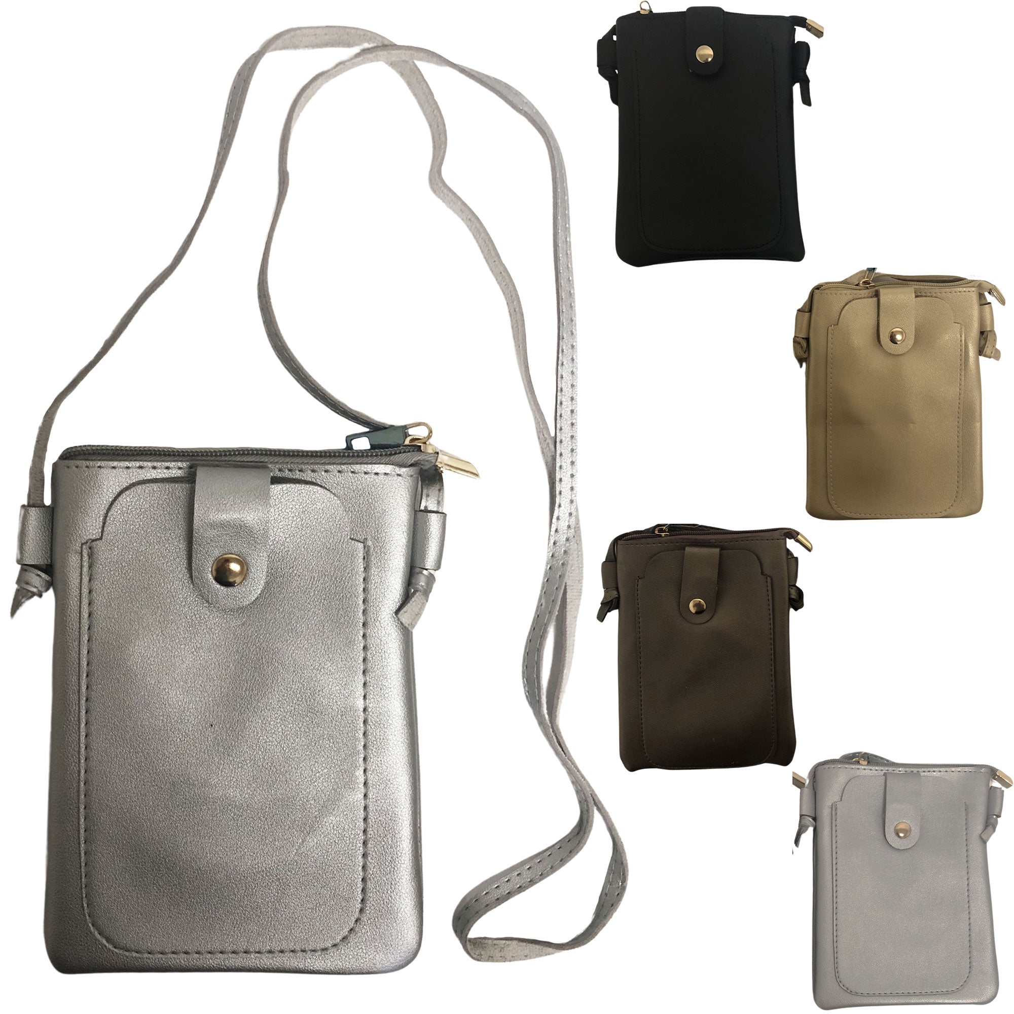 CLEARANCE CROSSBODY BAG FOR WOMEN (CASE OF 48 - $1.75 / PIECE)  Wholesale Crossbody Phone Bag in Assorted Colors SKU: M192-MET-48