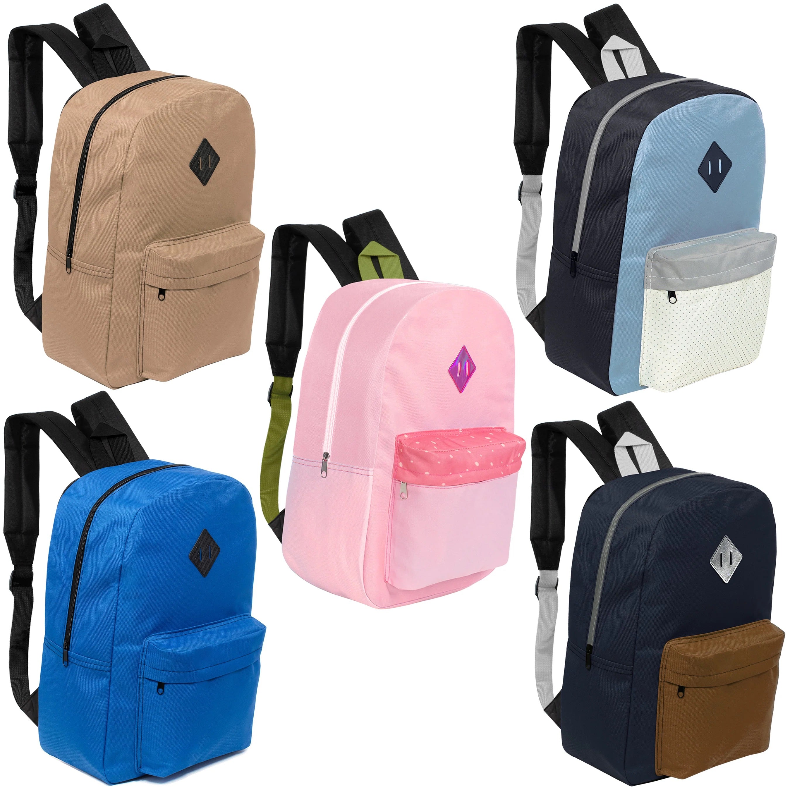 back to school laptop backpacks Diamond Patch Padded Back Wholesale 17” Backpack in 5 Assorted Colors –  Bulk Case of 24