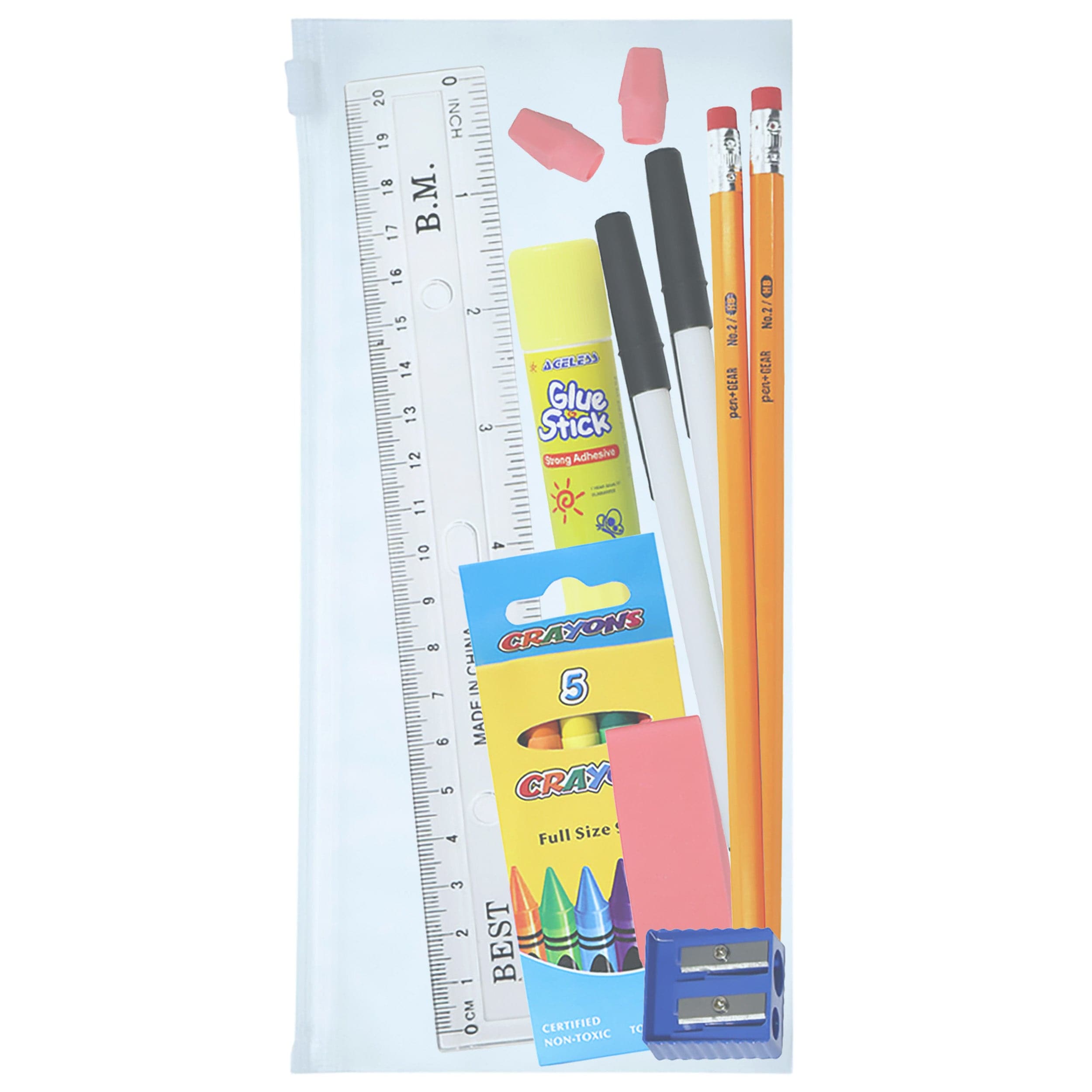 16 Piece Wholesale Basic School Supply Kits for Students - Bulk Case of 48 Kits