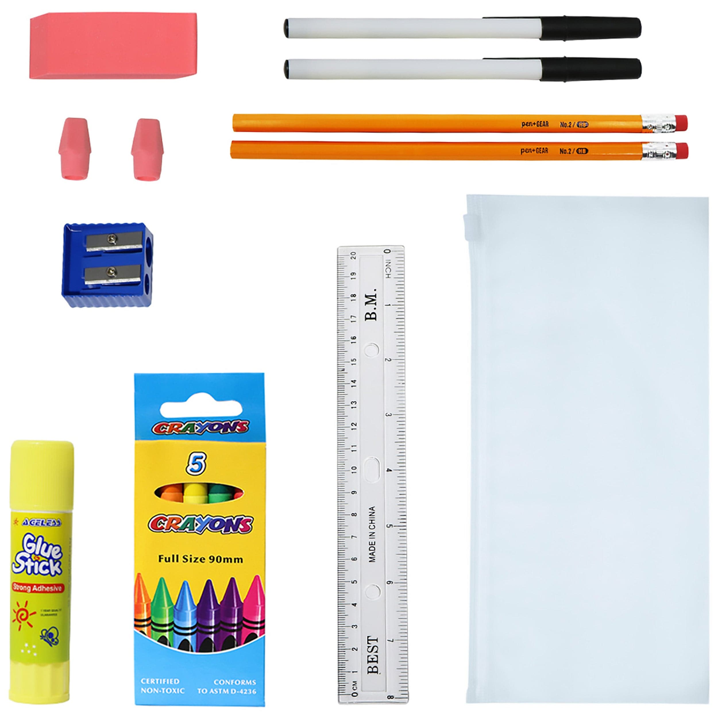 16 Piece Wholesale Basic School Supply Kits for Students - Bulk Case of 48 Kits