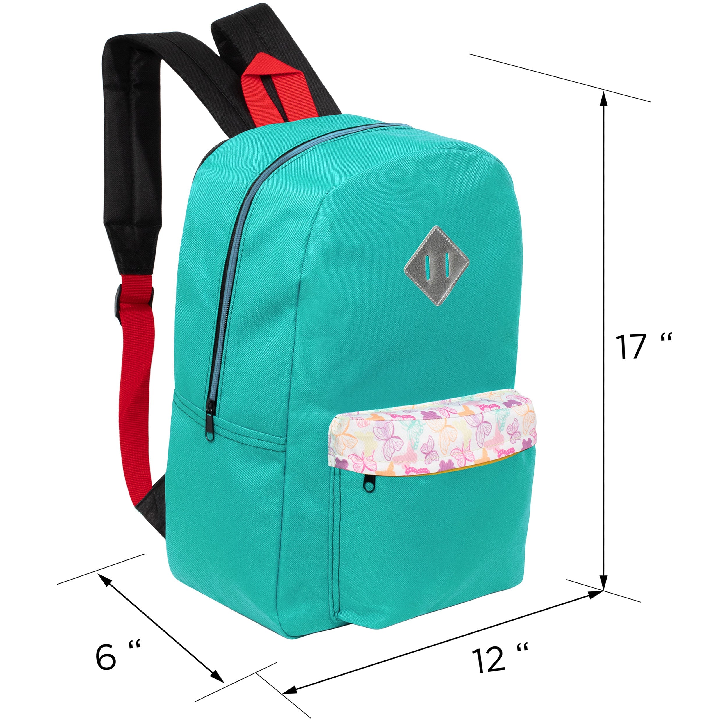 17" Multi Color Wholesale Backpacks | Diamond Patch | Padded Back - Bulk Case of 24