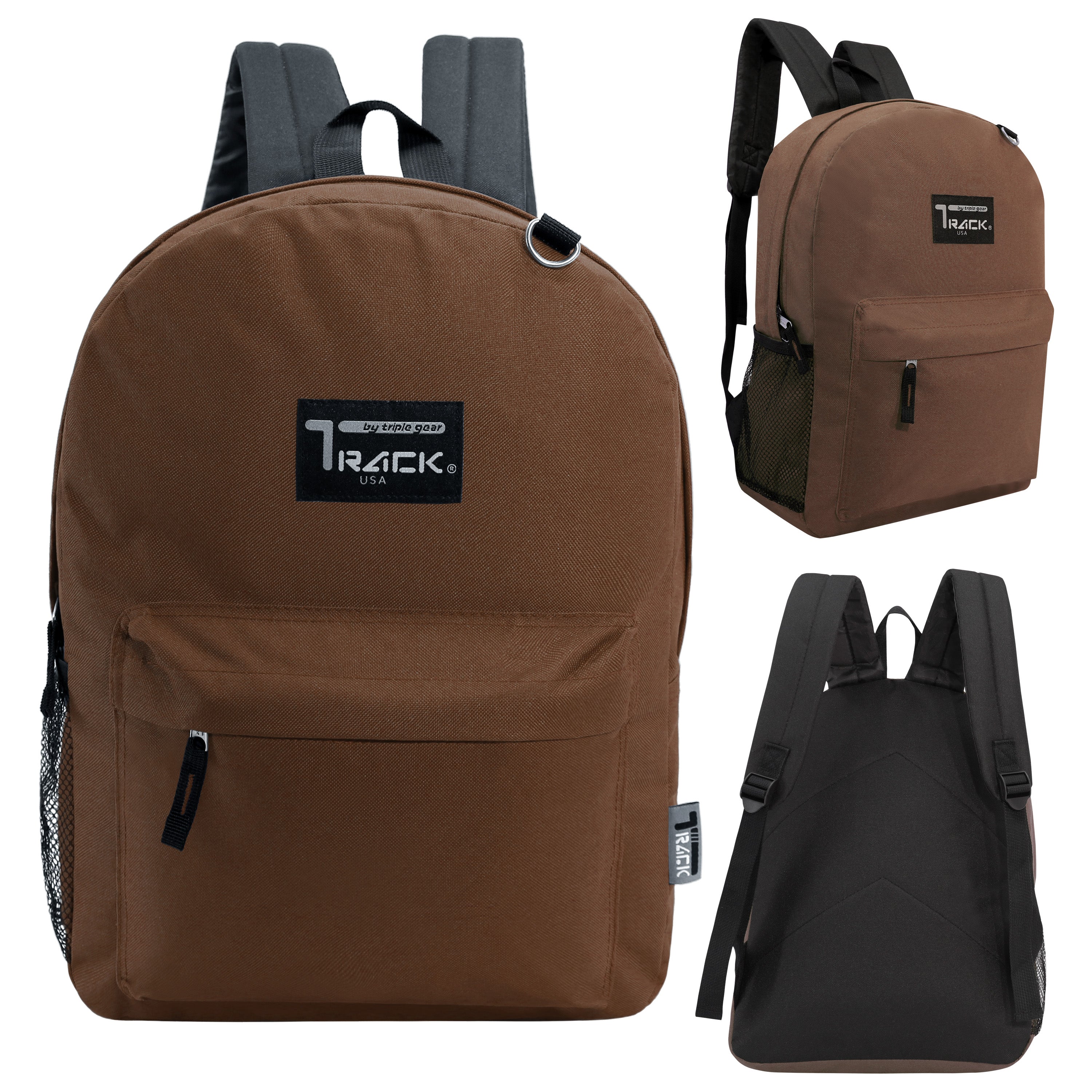 17" Wholesale Backpacks In Brown | Padded Back | Bulk Case of 24 Bookbags