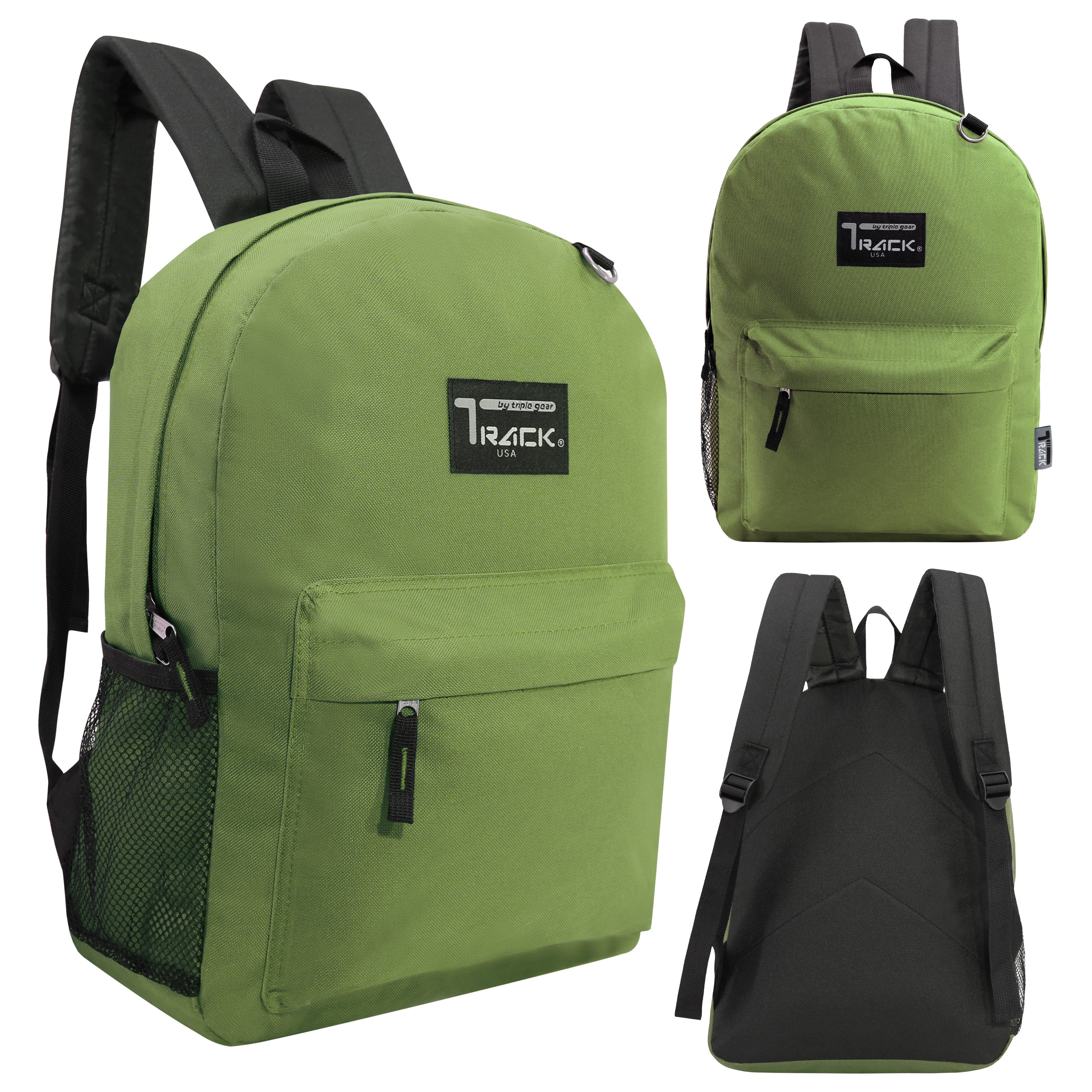 17" Wholesale Backpacks In Olive | Padded Back | Bulk Case of 24 Bookbags