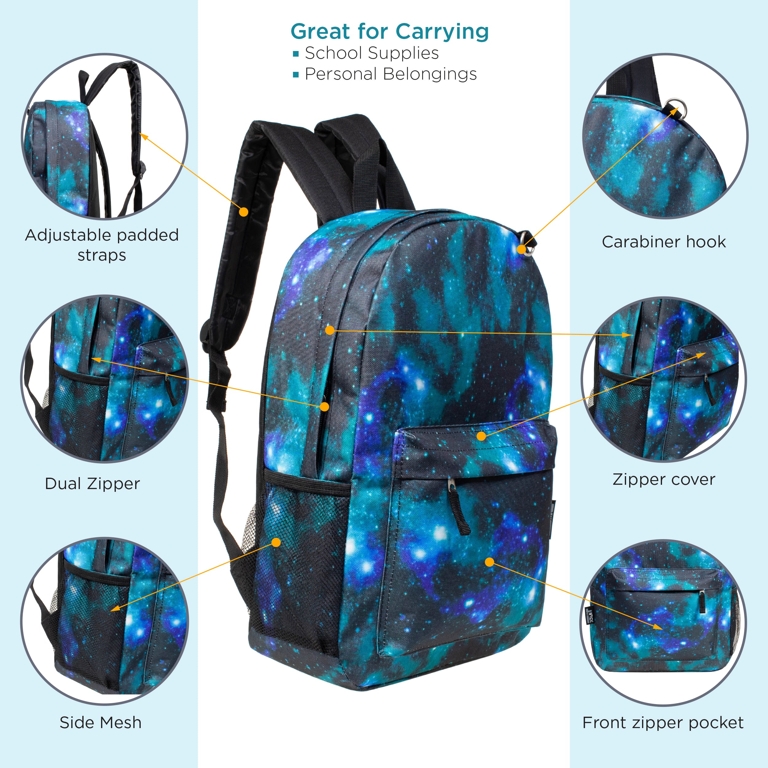 17" kids Wholesale Backpacks- 12 Assorted Colors, Wholesale Case of 24 Bookbags
