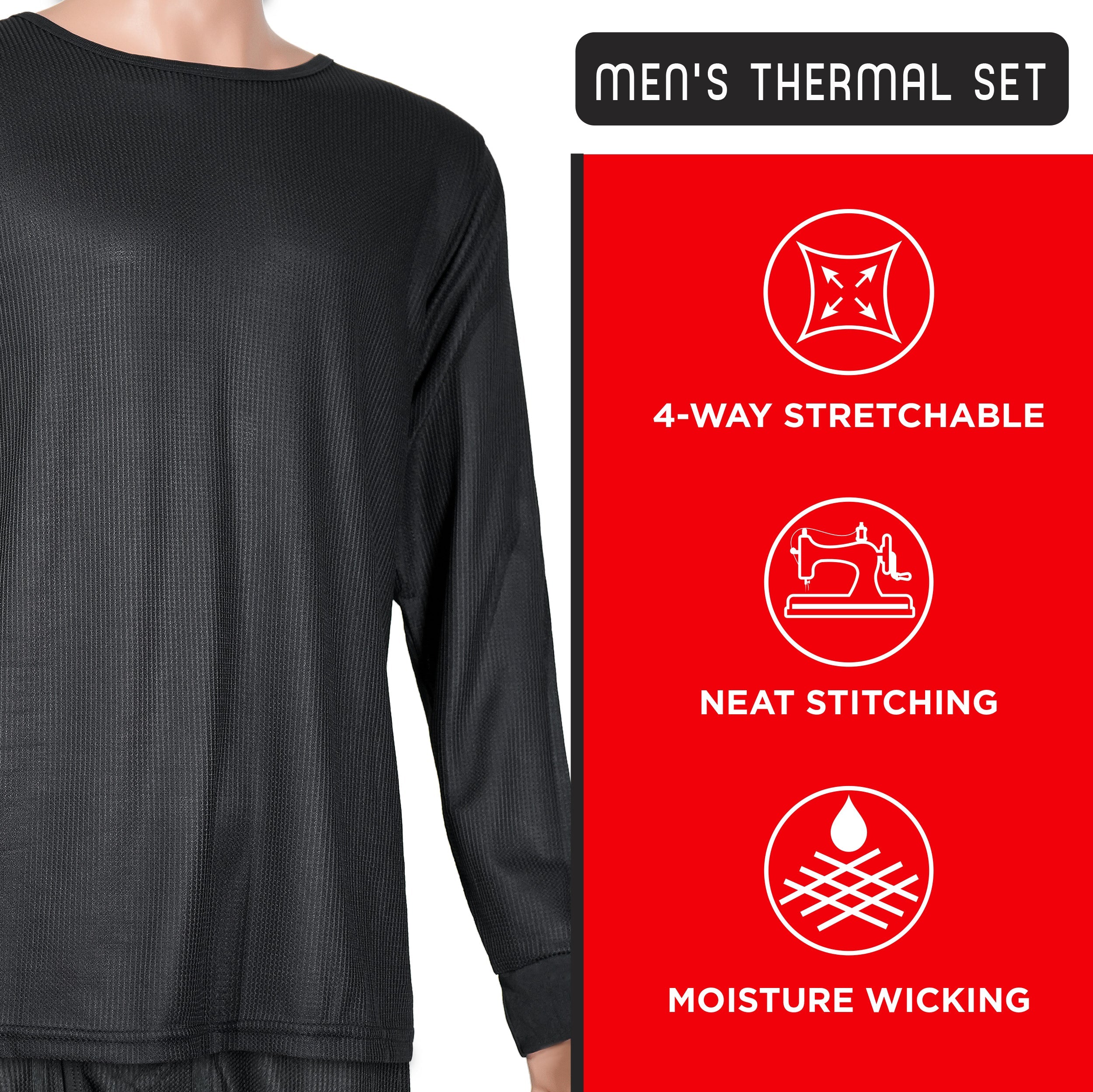 Men's Charcoal Winter Thermal Underwear Set Assorted Sizes - Bulk Case of 24