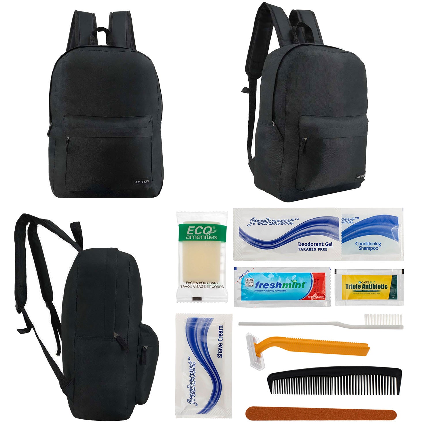 Earthquake Emergency Kits Case of 12 Bulk Backpacks and 12 Wholesale Hygiene Kits - Homeless Care Packages